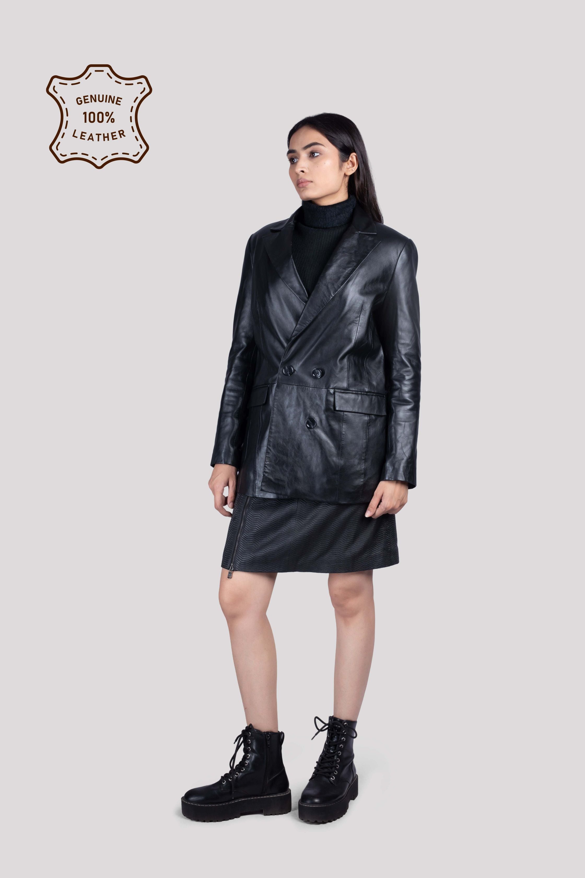 LADIES LEATHER DOUBLE BREASTED BLAZER