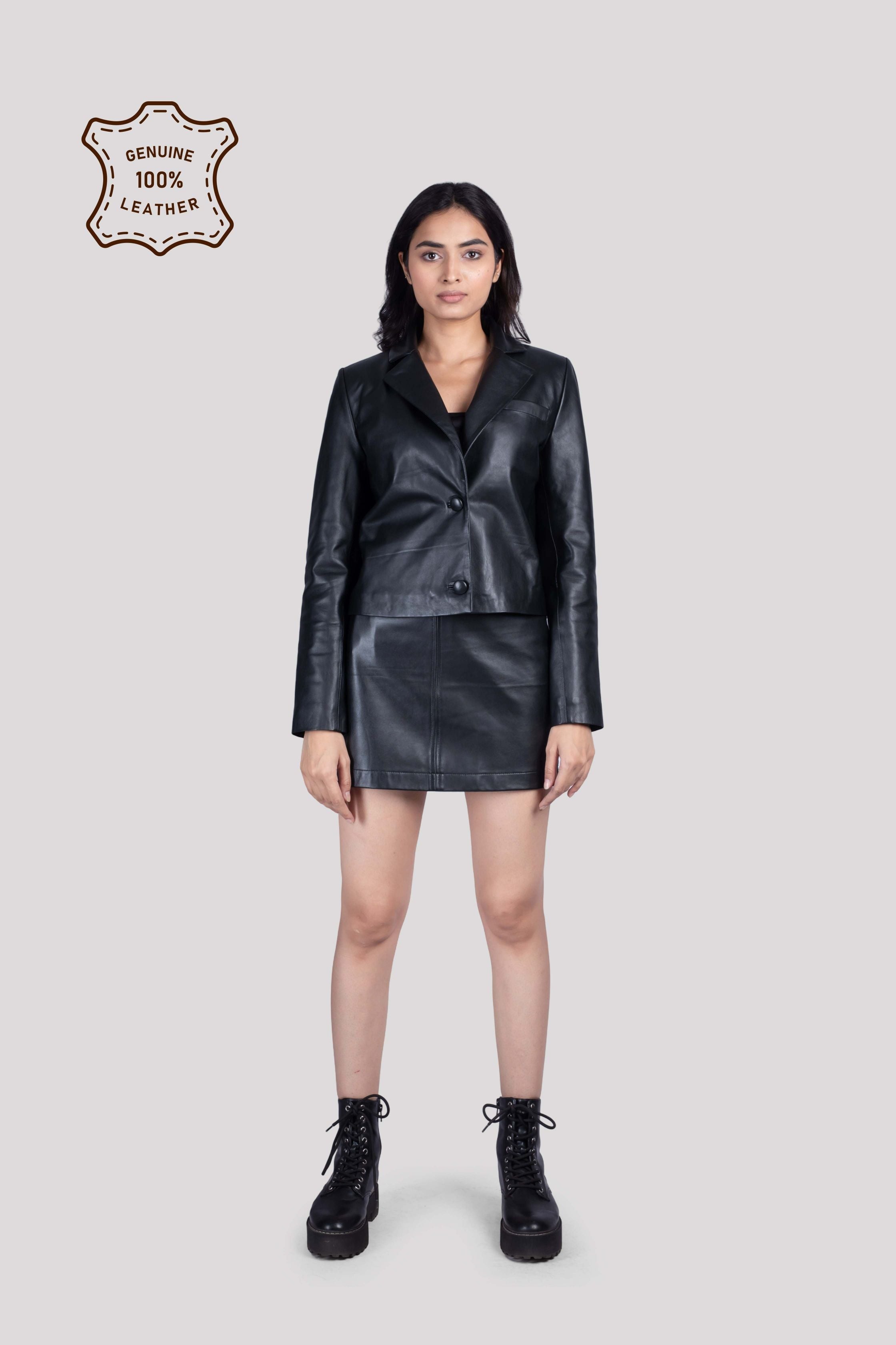 LADIES LEATHER SHORT BLAZER