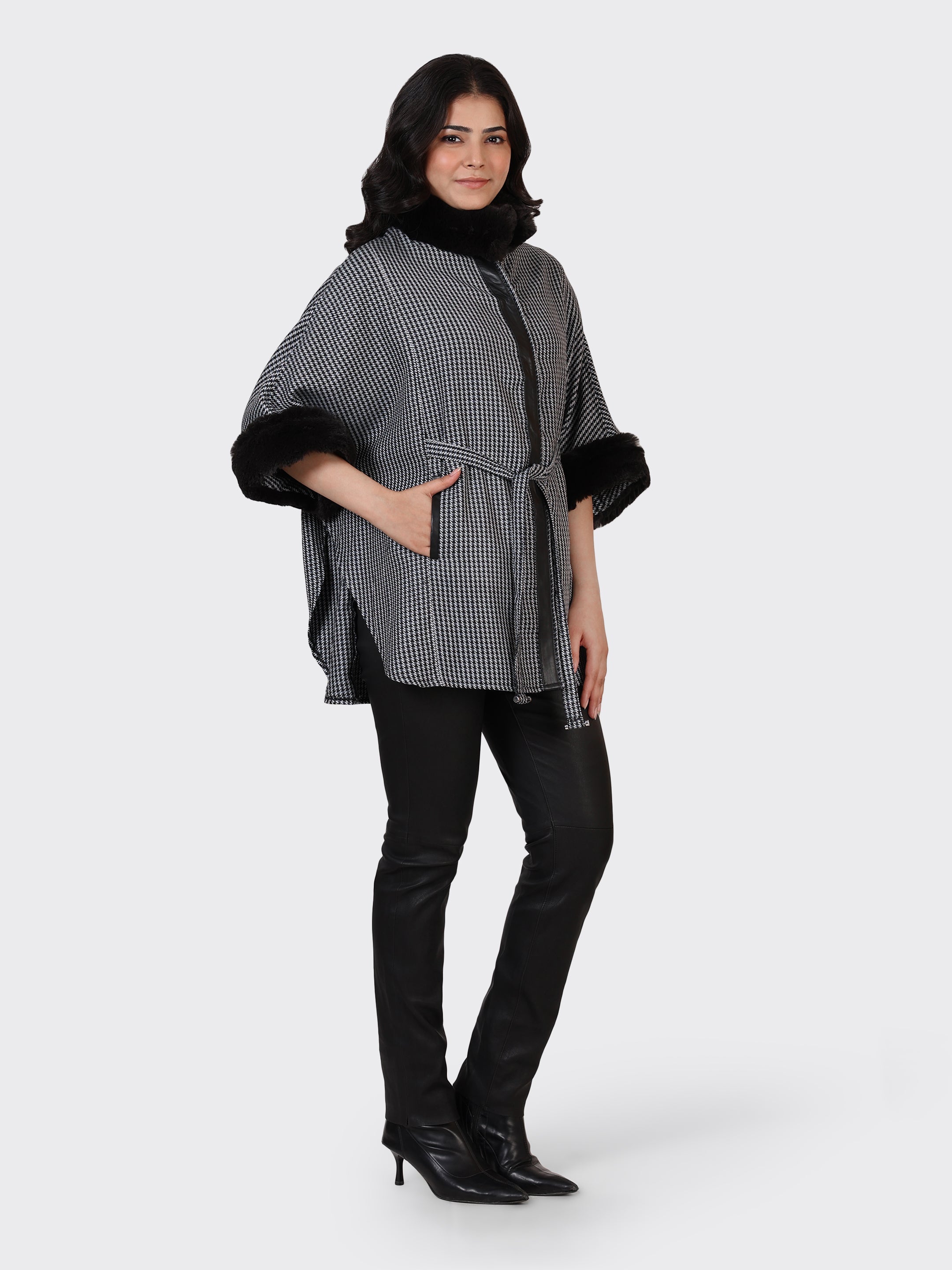 LADIES CAPE WOOLLEN JACKET-CROSS