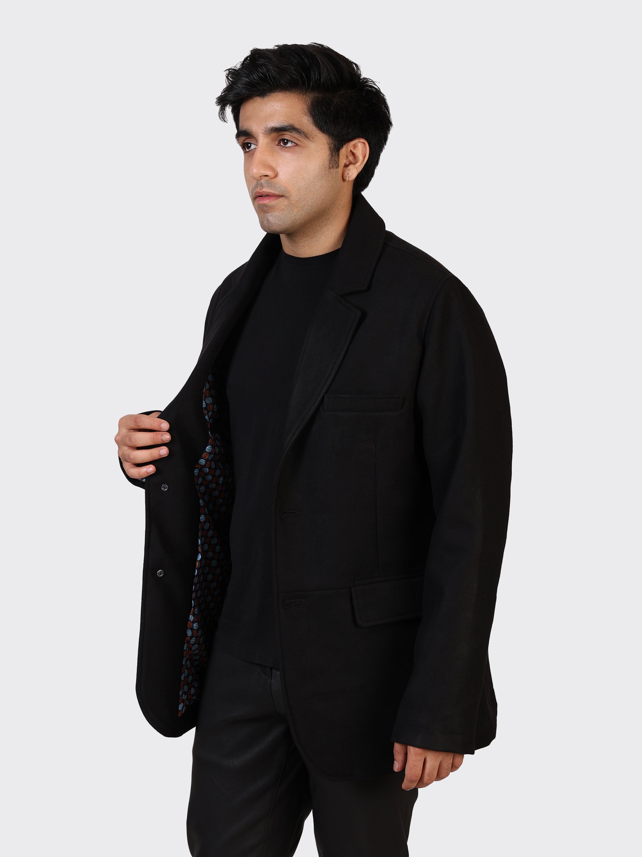 MENS BLAZER WOOLLEN JACKET-BLACK