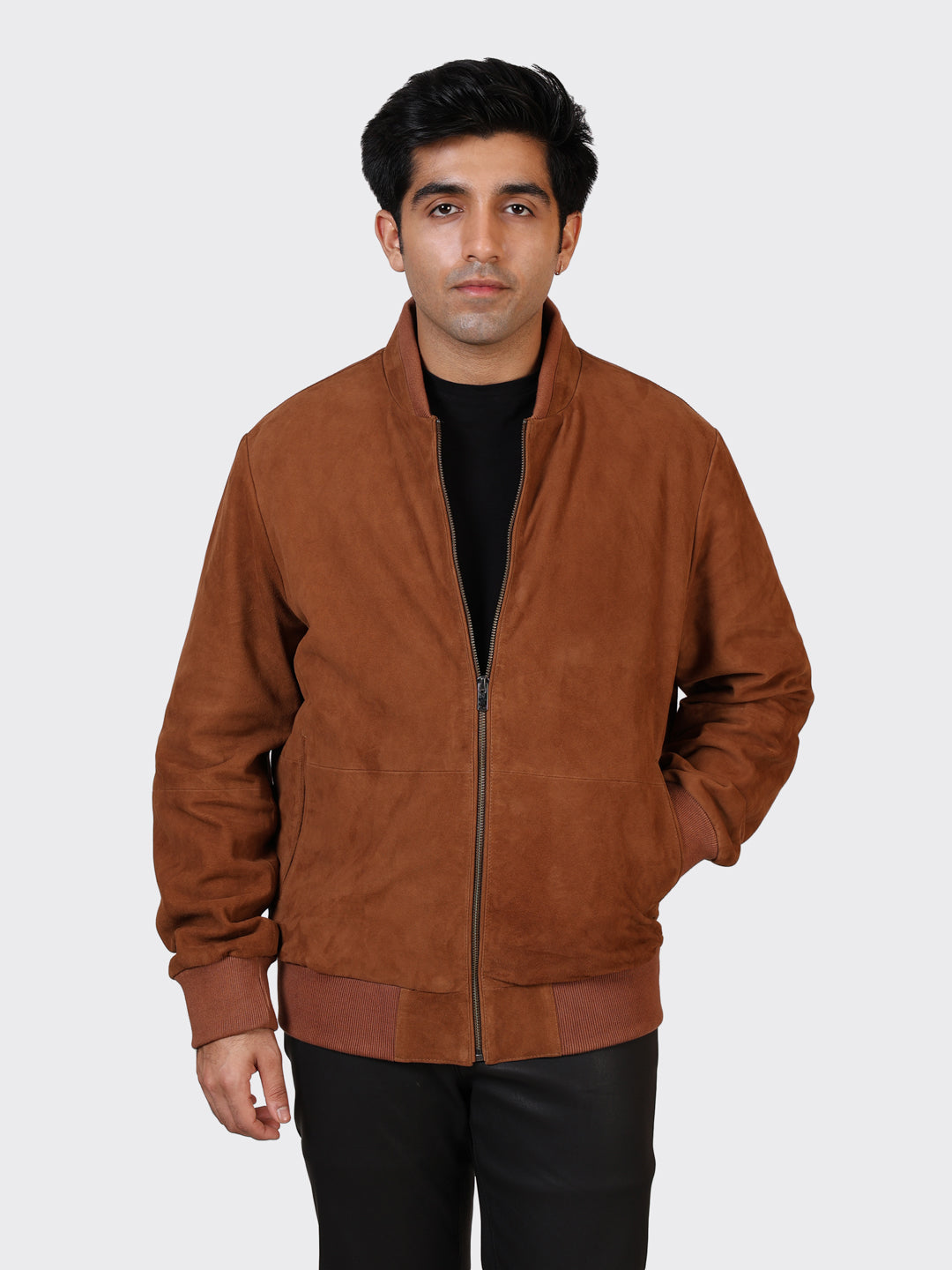 MENS COLLEGE SUEDE LEATHER JACKET-NAUGAT
