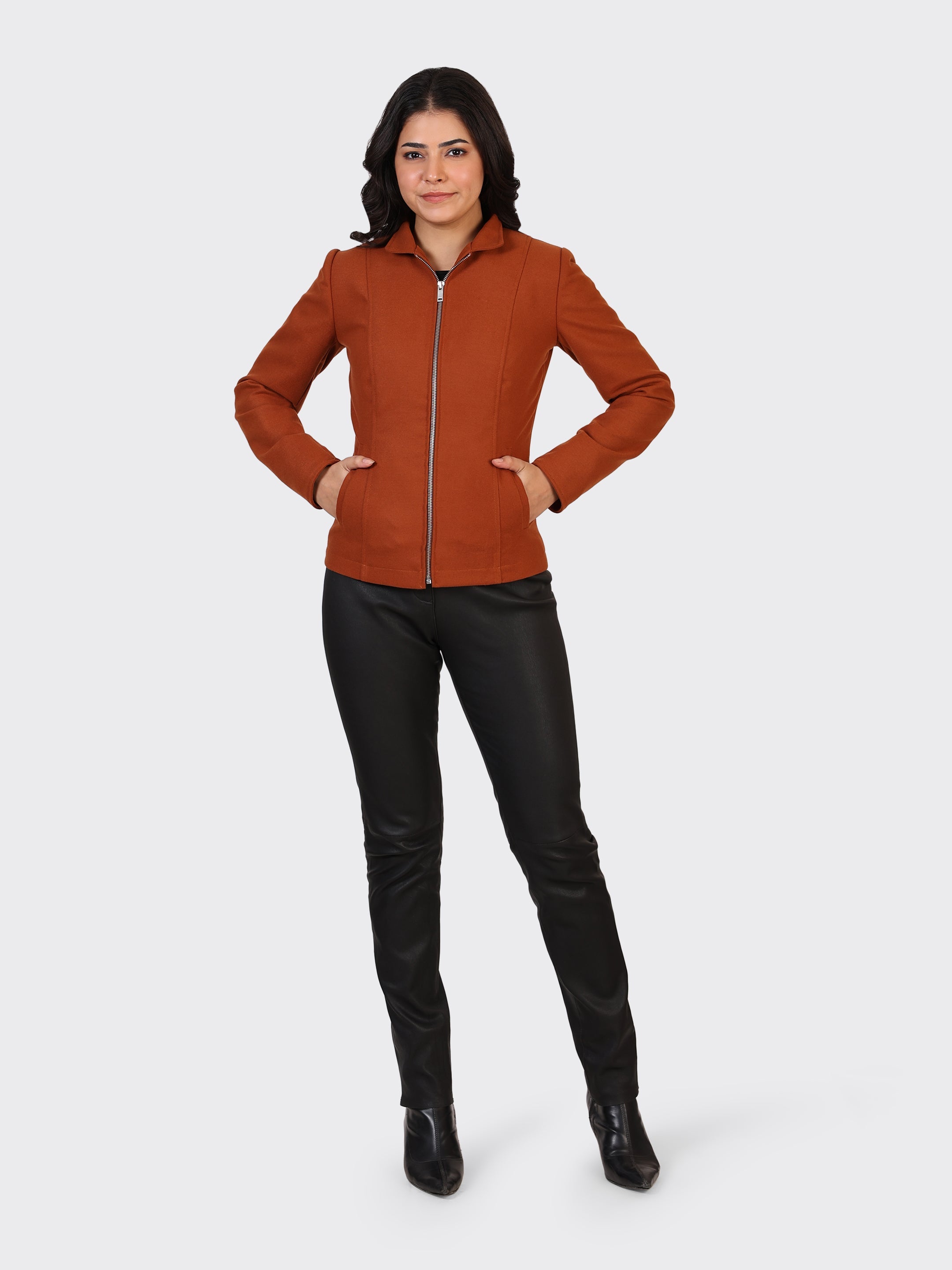 LADIES WOOLLEN JACKET-COGNAC