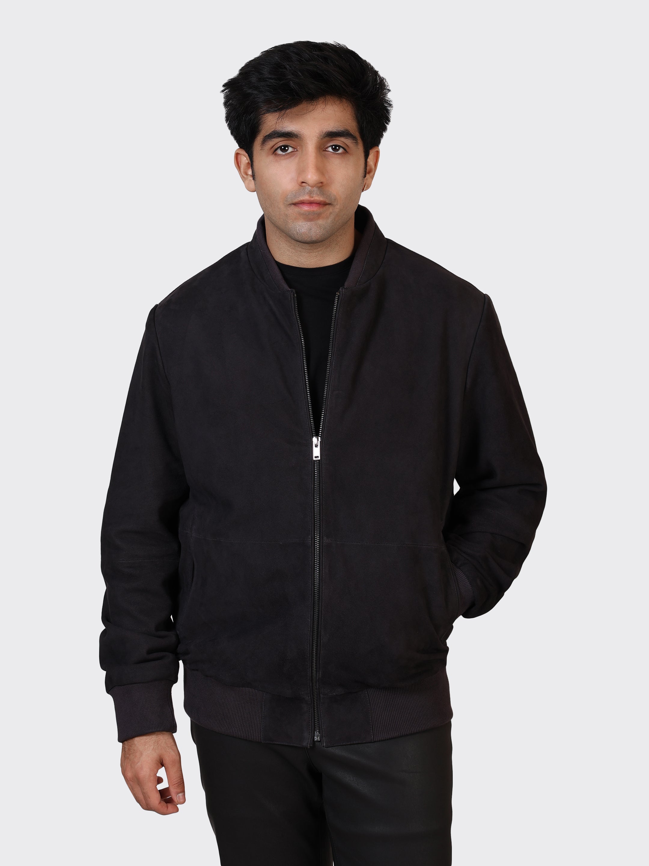 MENS COLLEGE SUEDE LEATHER JACKET-NAVY