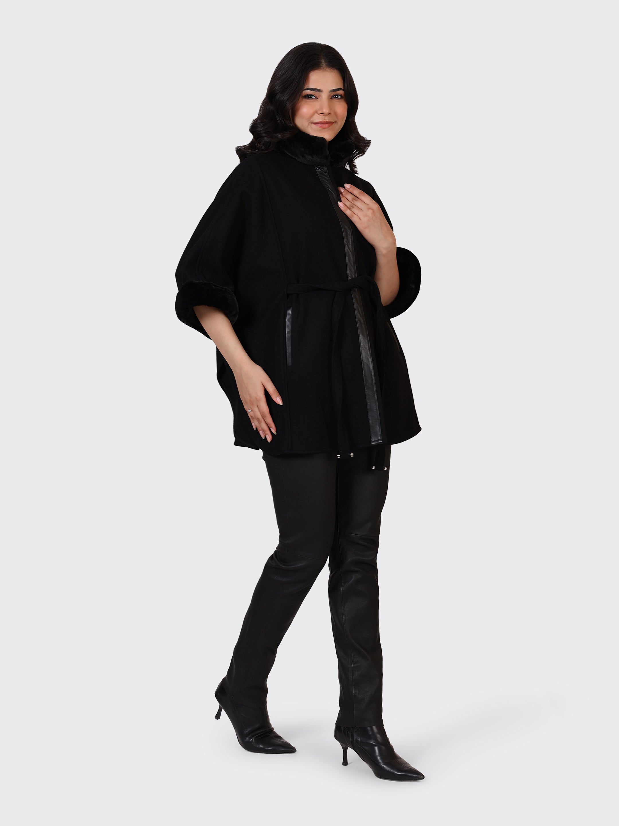 LADIES CAPE WOOLLEN JACKET-BLACK