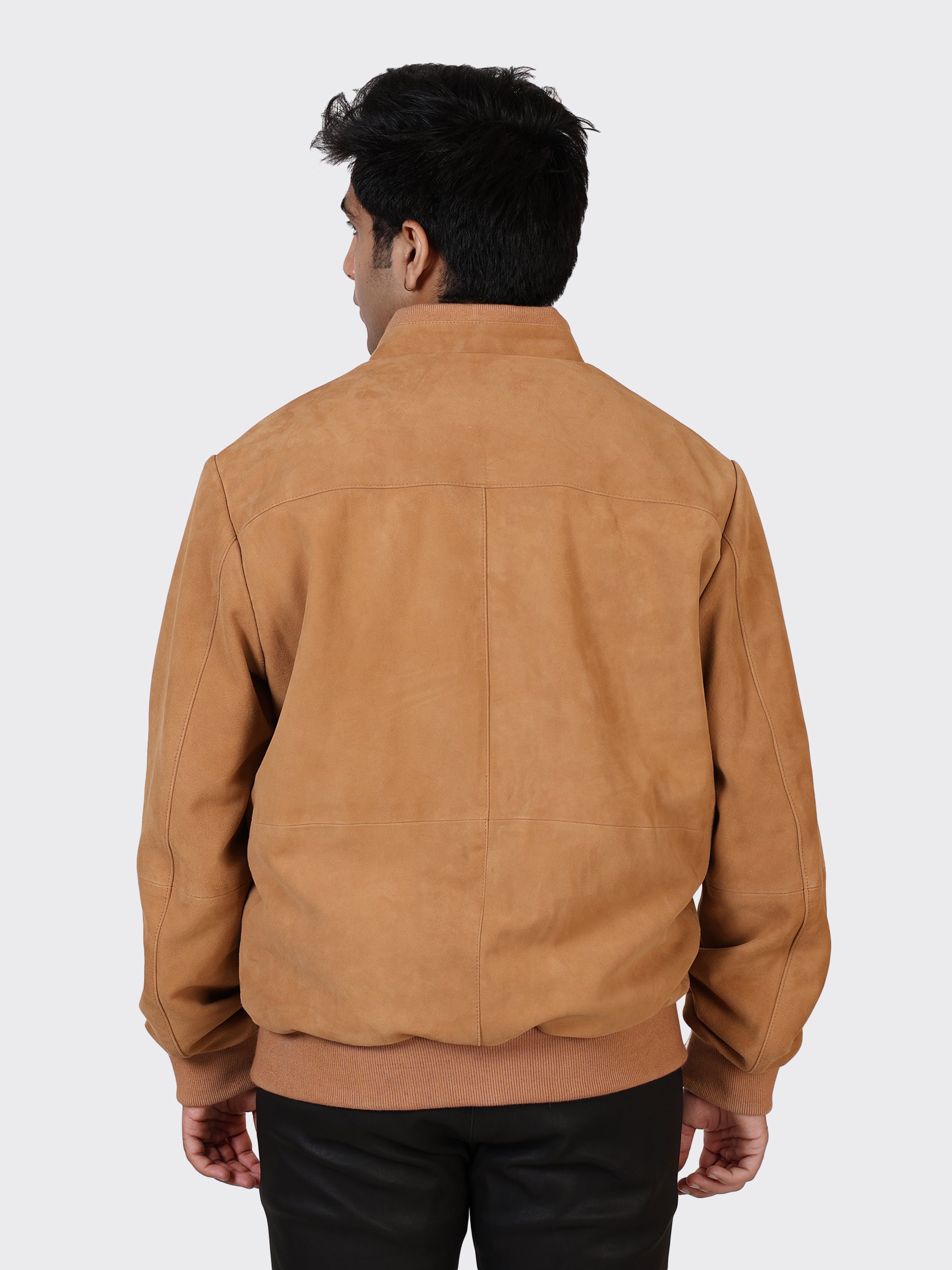 MENS COLLEGE SUEDE LEATHER JACKET-SAND