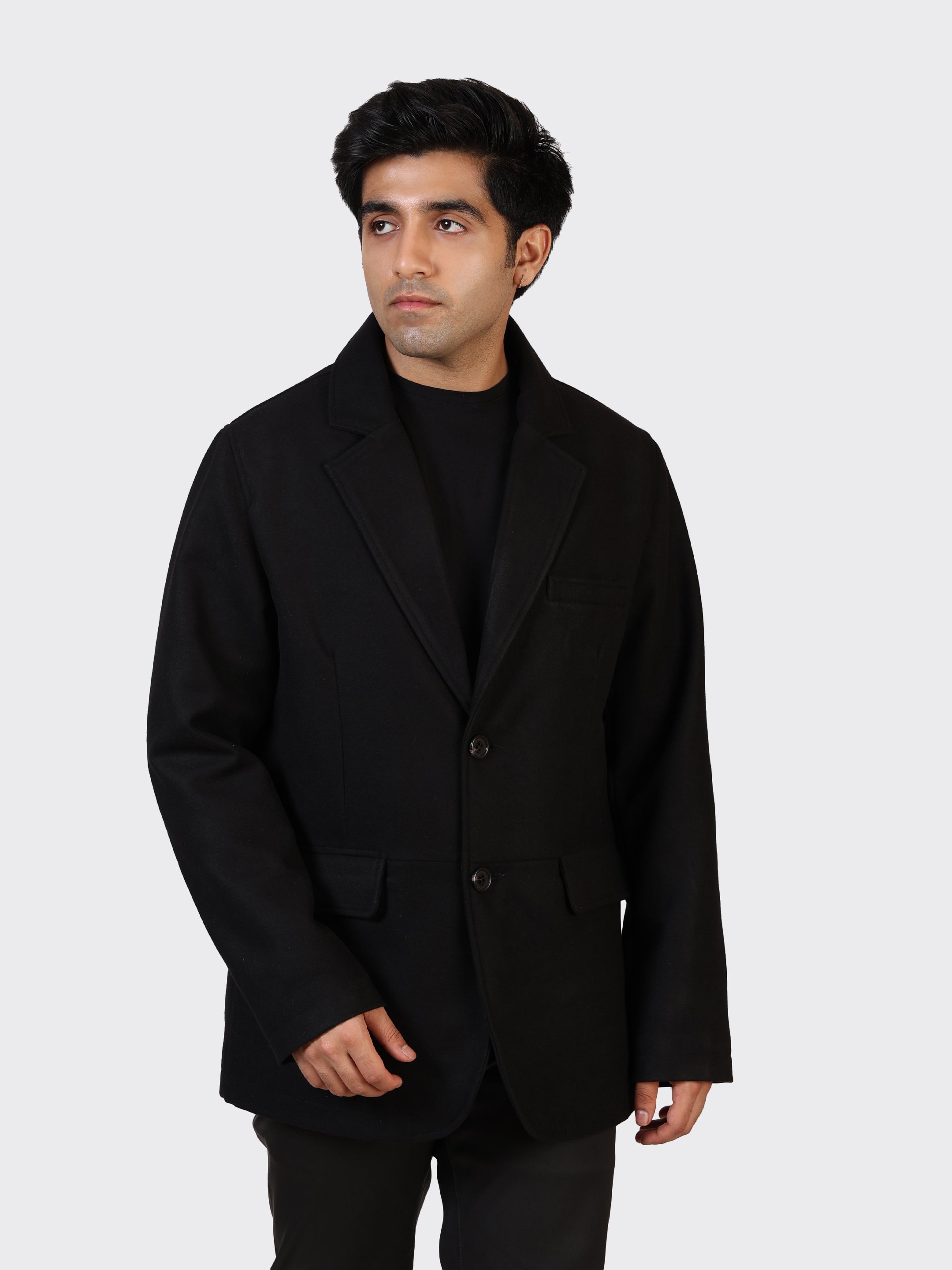 MENS BLAZER WOOLLEN JACKET-BLACK