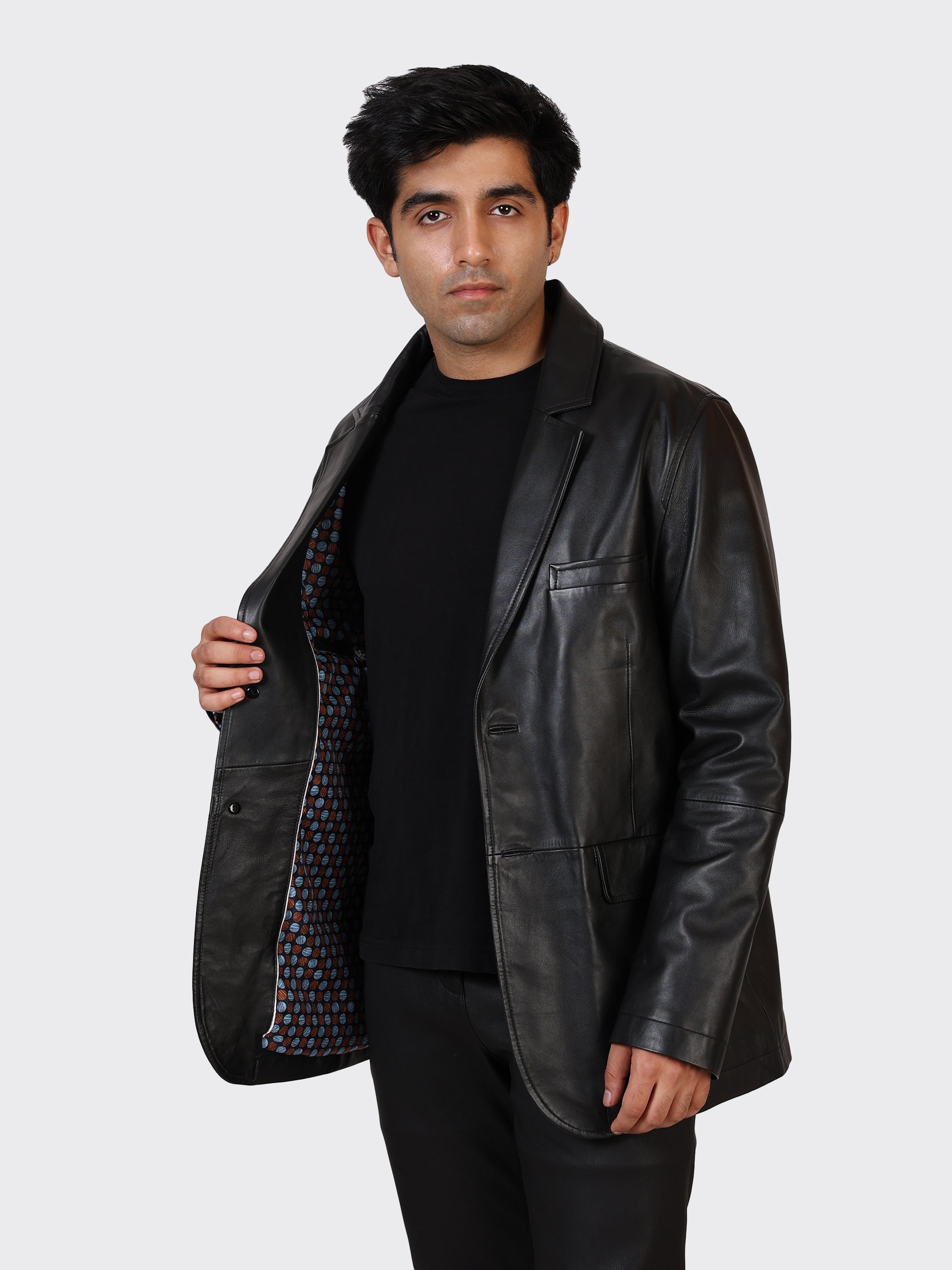 MENS BLAZER LEATHER JACKET-BLACK