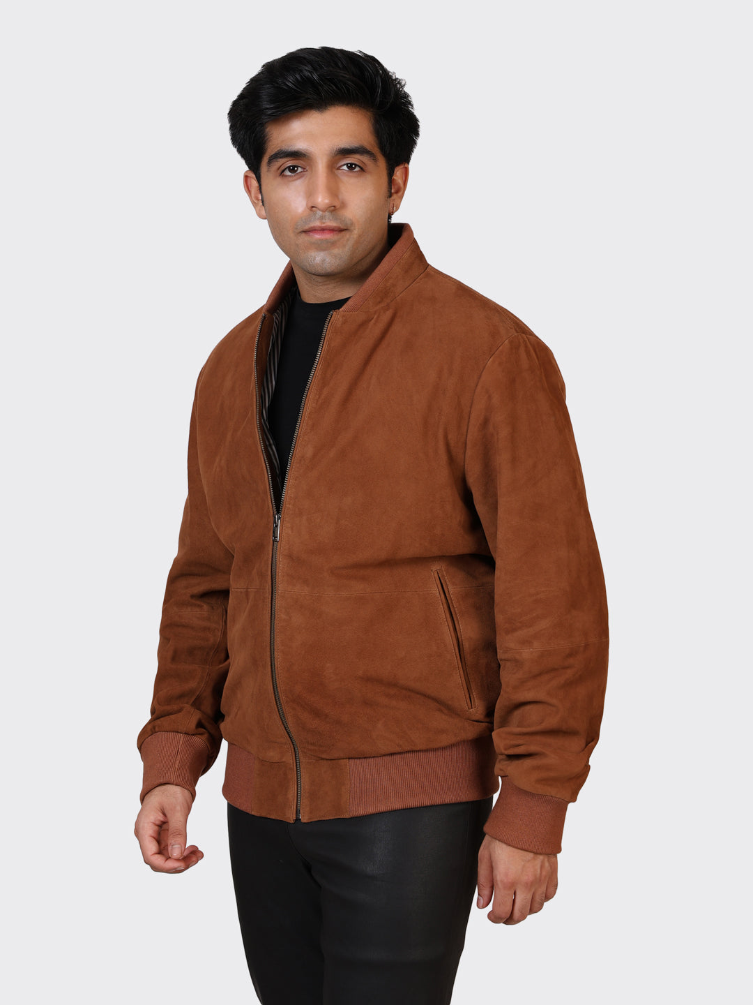 MENS COLLEGE SUEDE LEATHER JACKET-NAUGAT