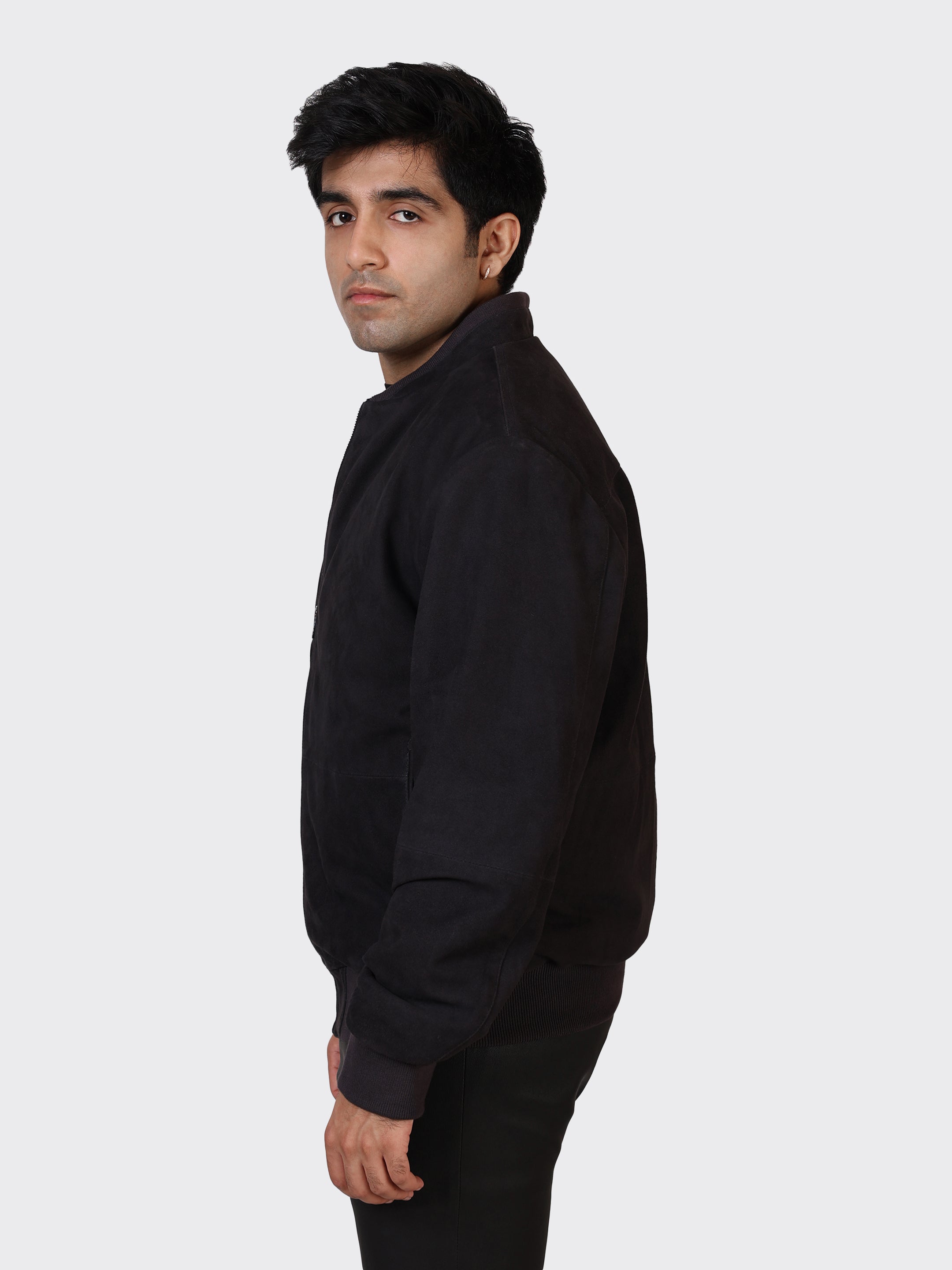 MENS COLLEGE SUEDE LEATHER JACKET-NAVY
