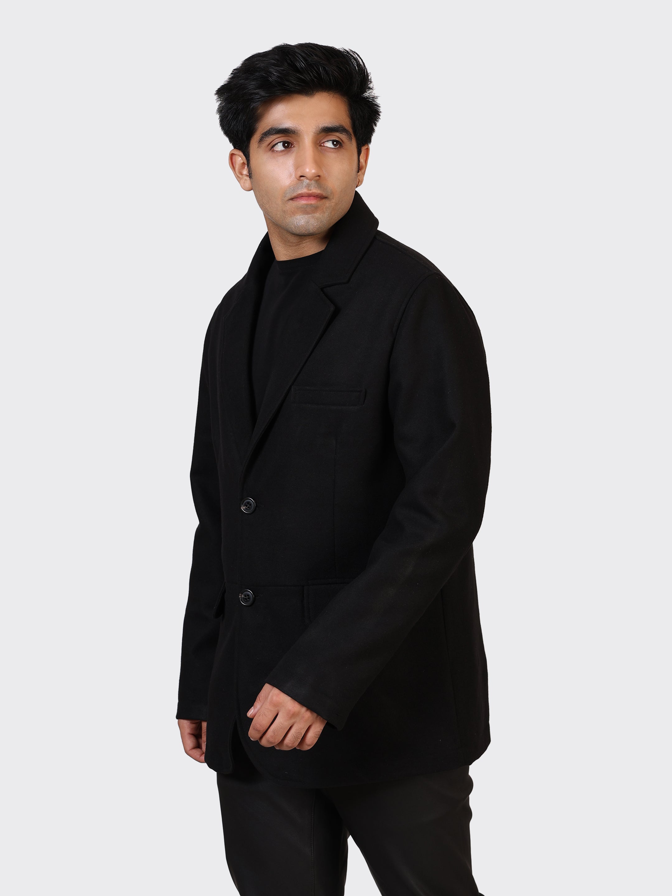 MENS BLAZER WOOLLEN JACKET-BLACK