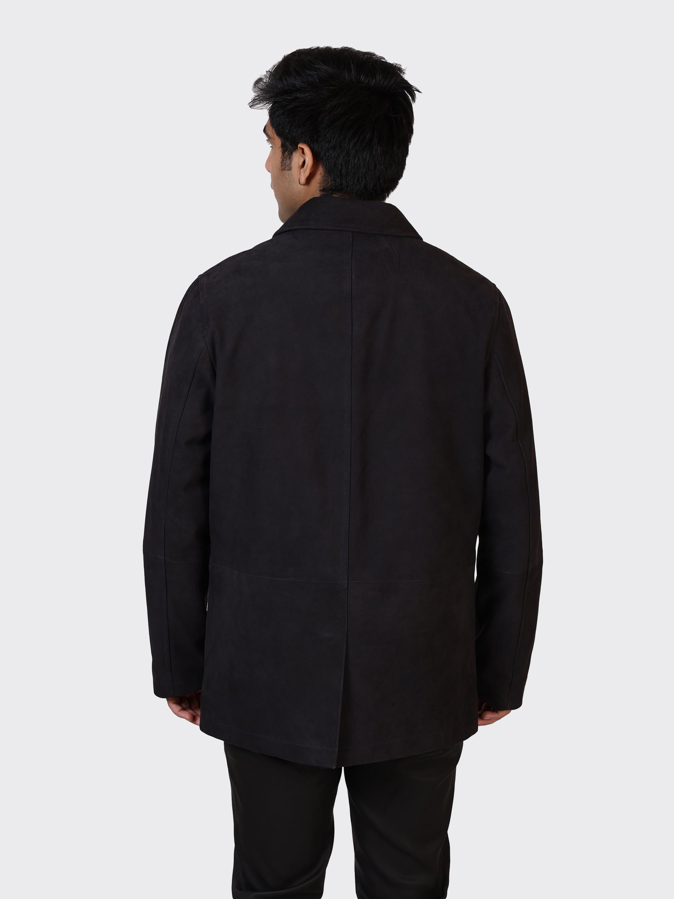 MENS BLAZER LEATHER JACKET-NAVY