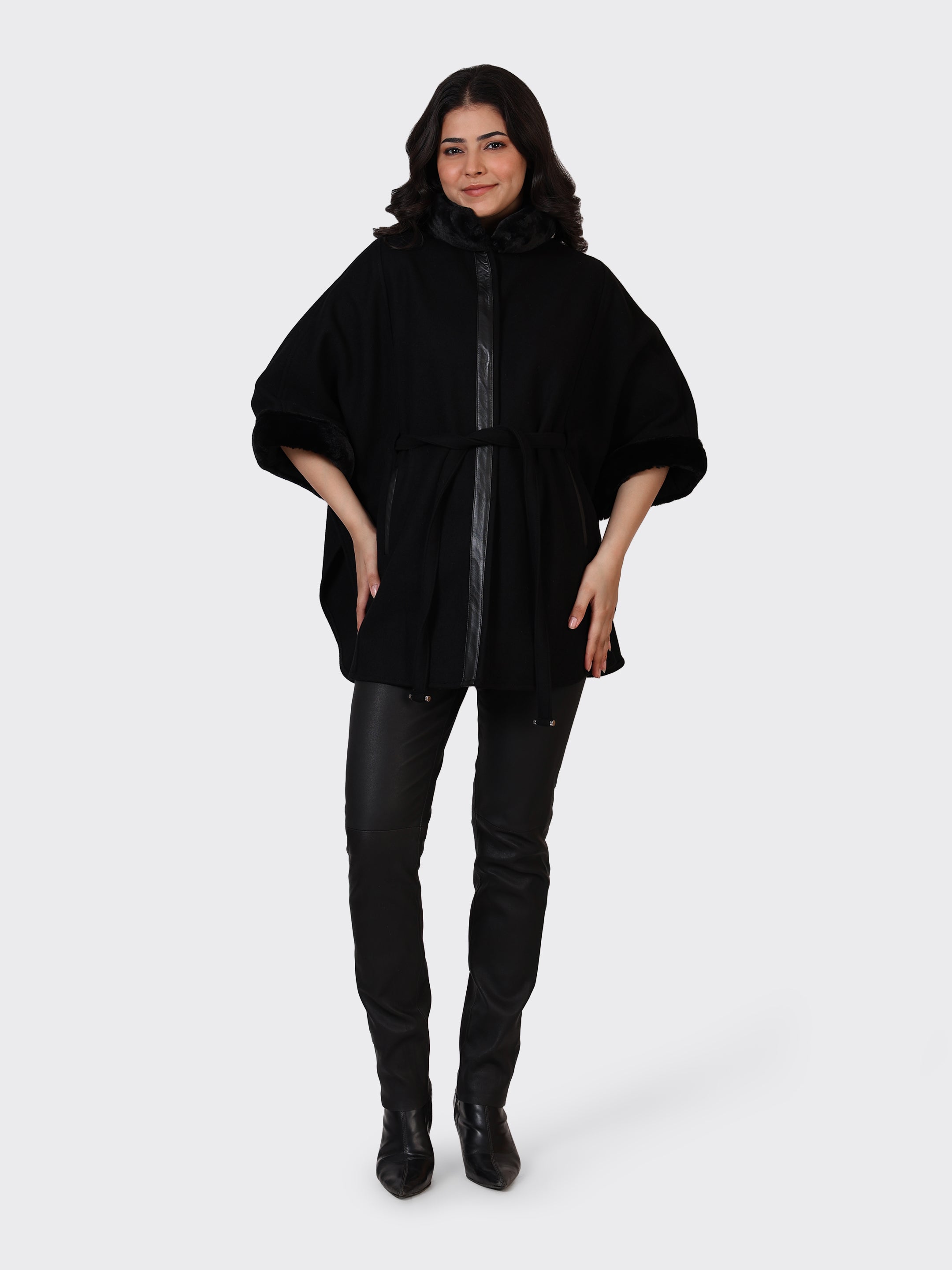 LADIES CAPE WOOLLEN JACKET-BLACK