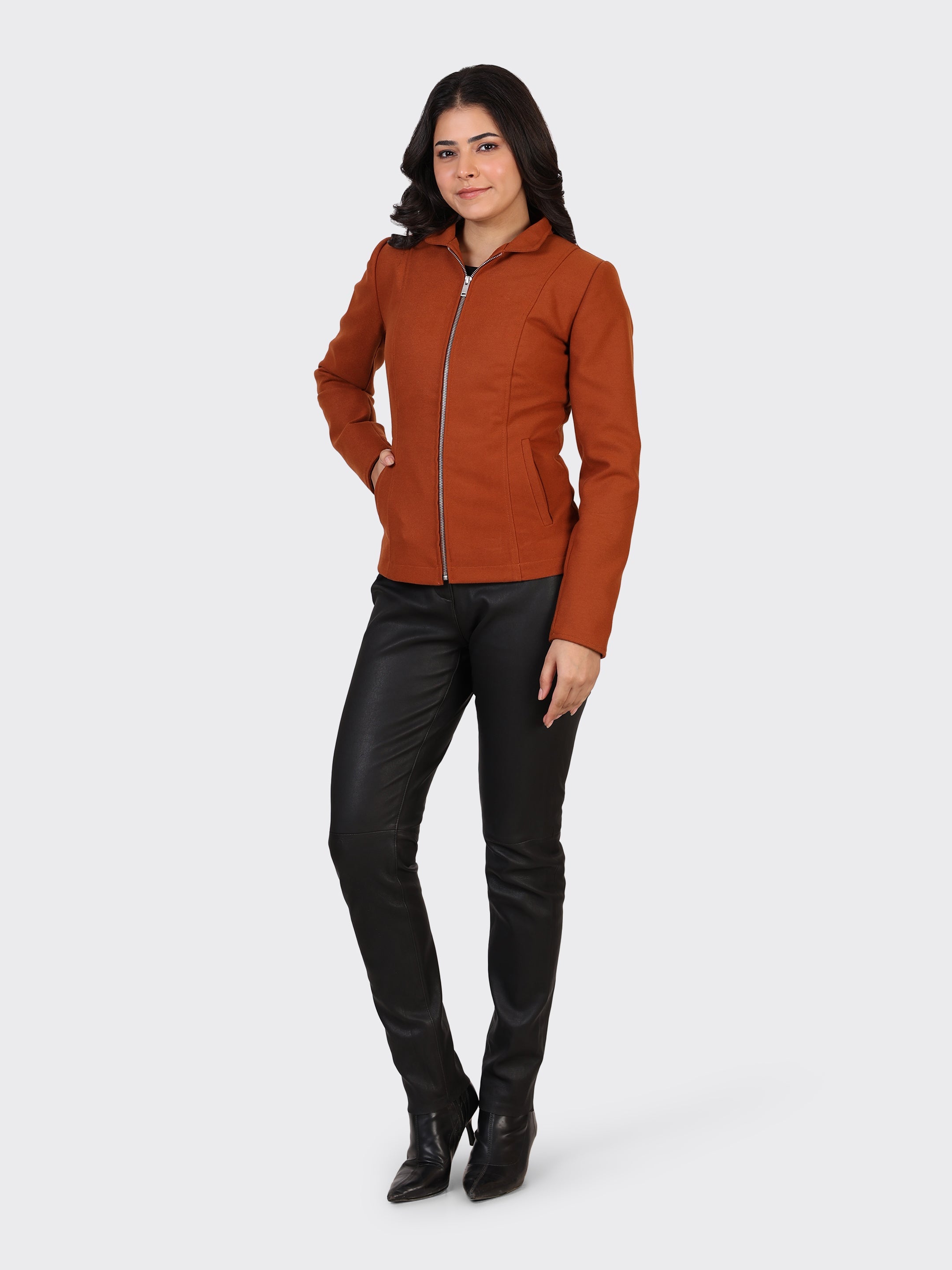 LADIES WOOLLEN JACKET-COGNAC