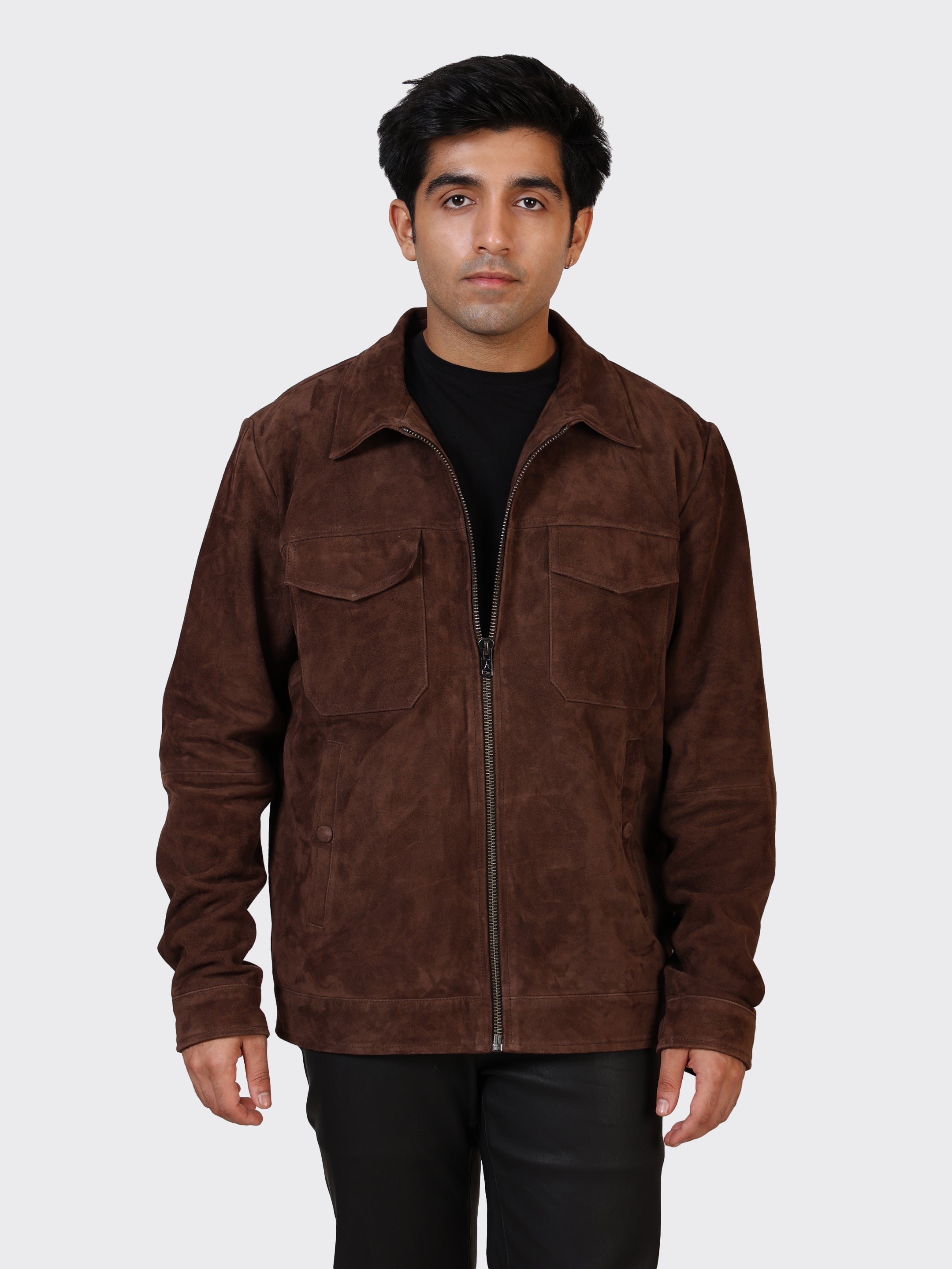 MENS SUEDE LEATHER JACKET-BROWN