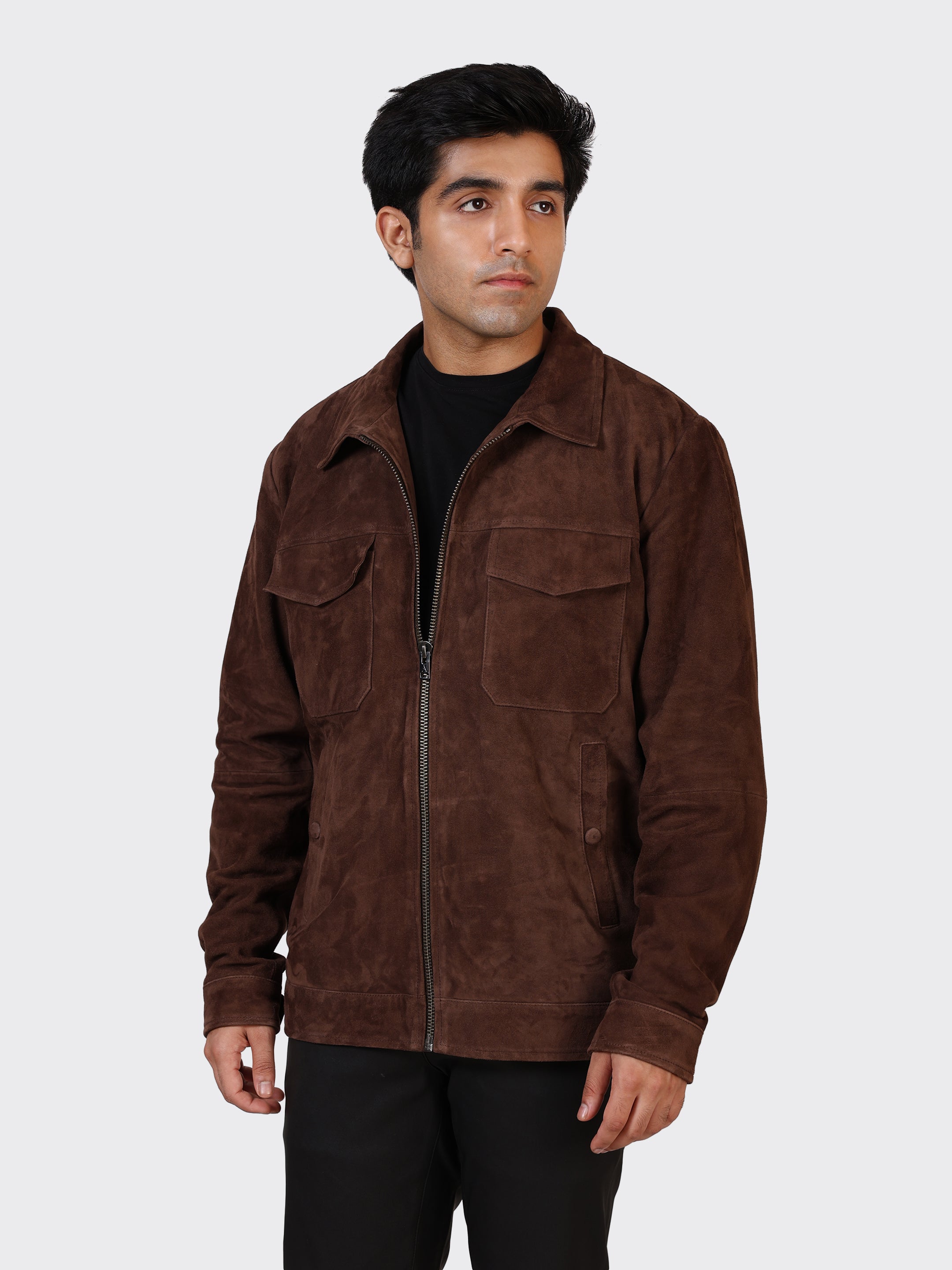 MENS SUEDE LEATHER JACKET-BROWN