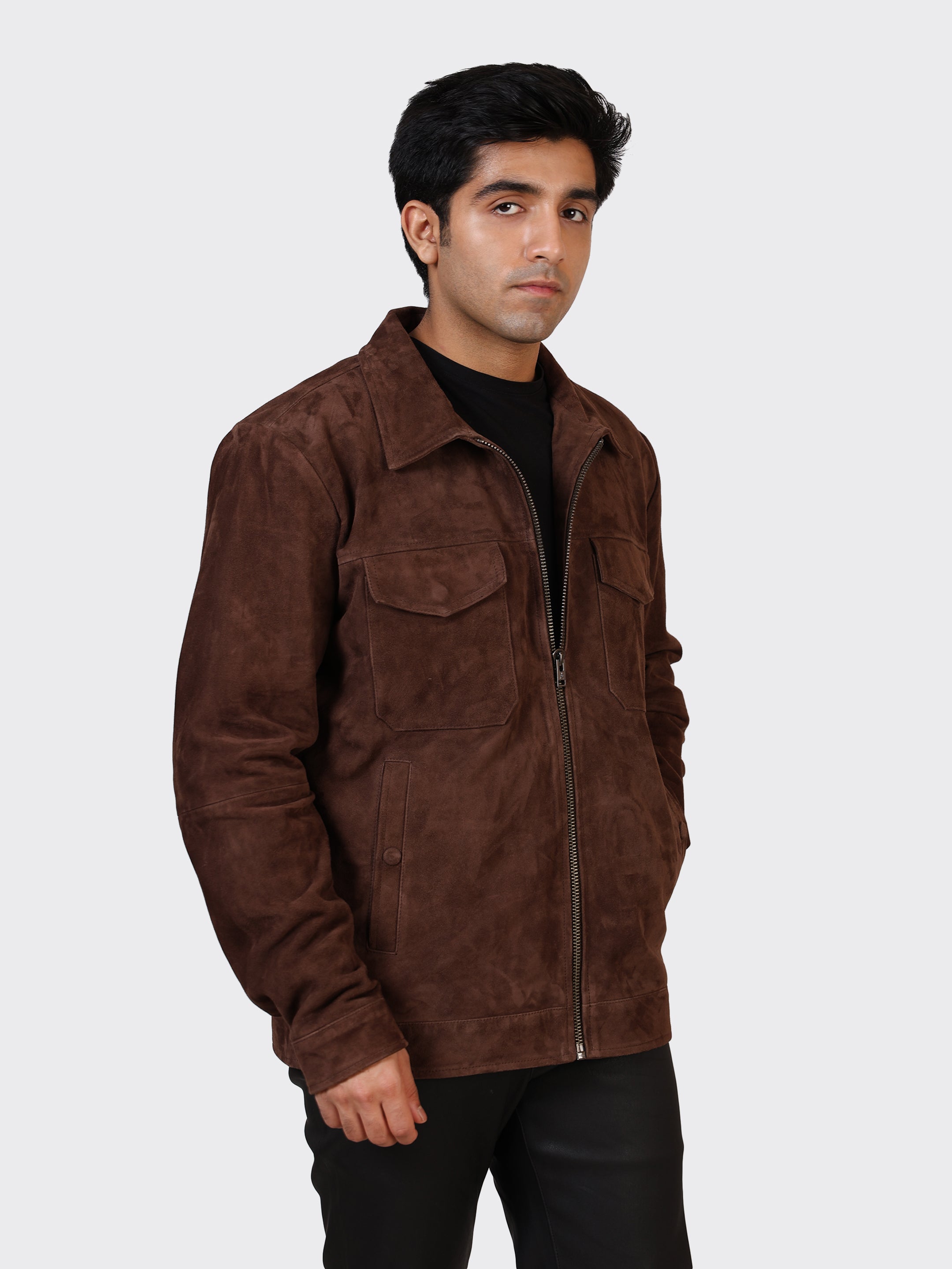 MENS SUEDE LEATHER JACKET-BROWN