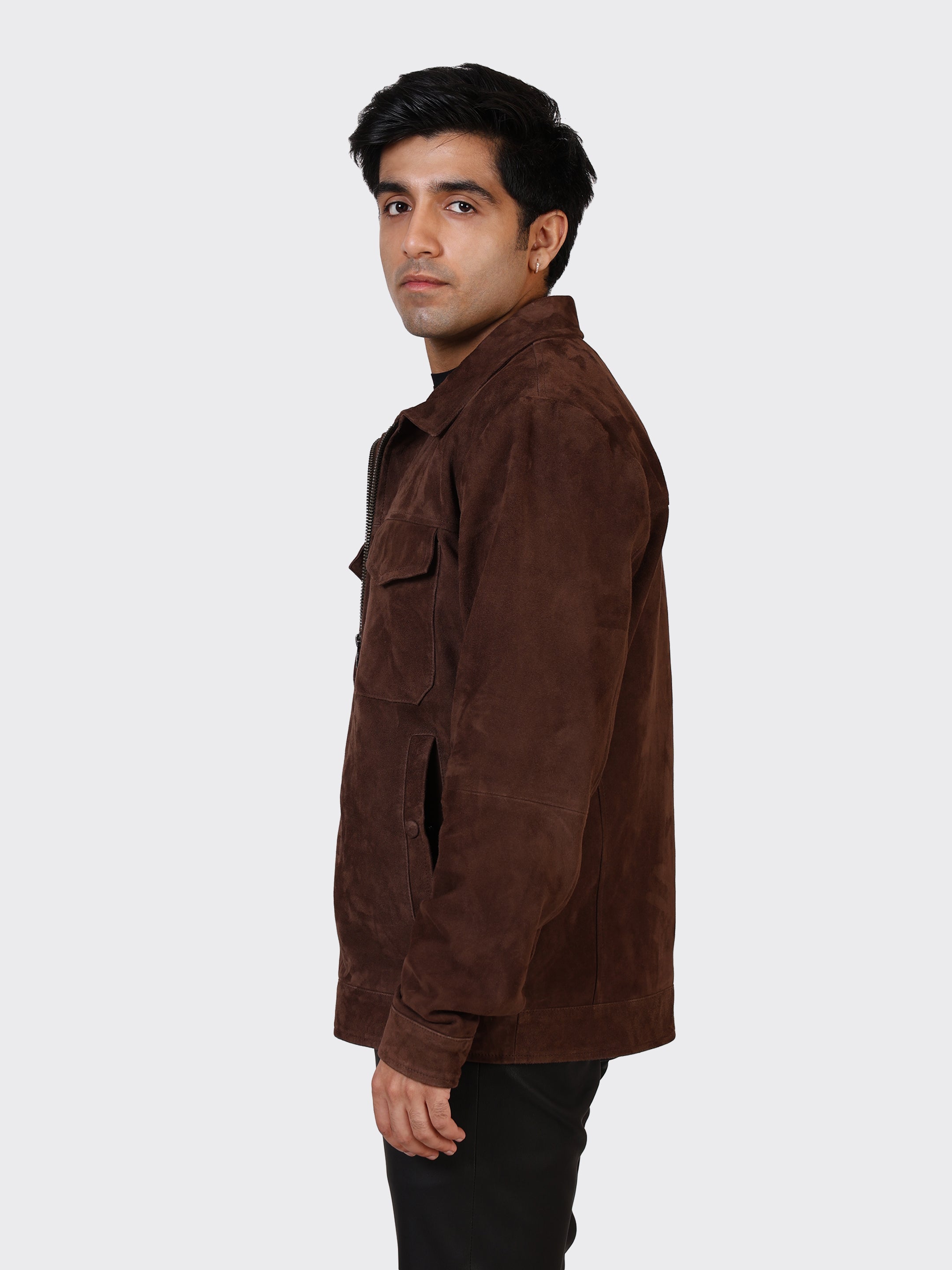 MENS SUEDE LEATHER JACKET-BROWN