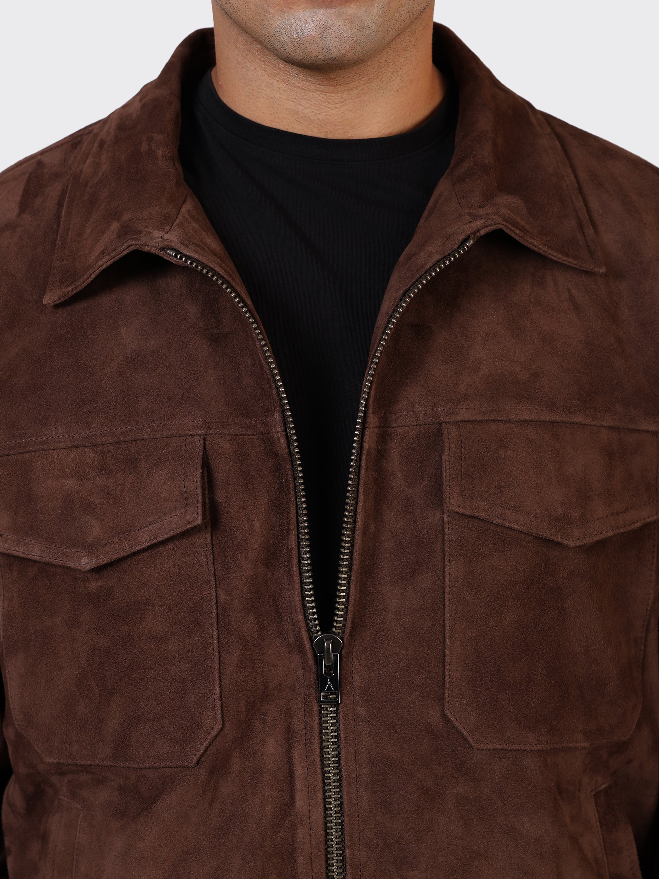 MENS SUEDE LEATHER JACKET-BROWN