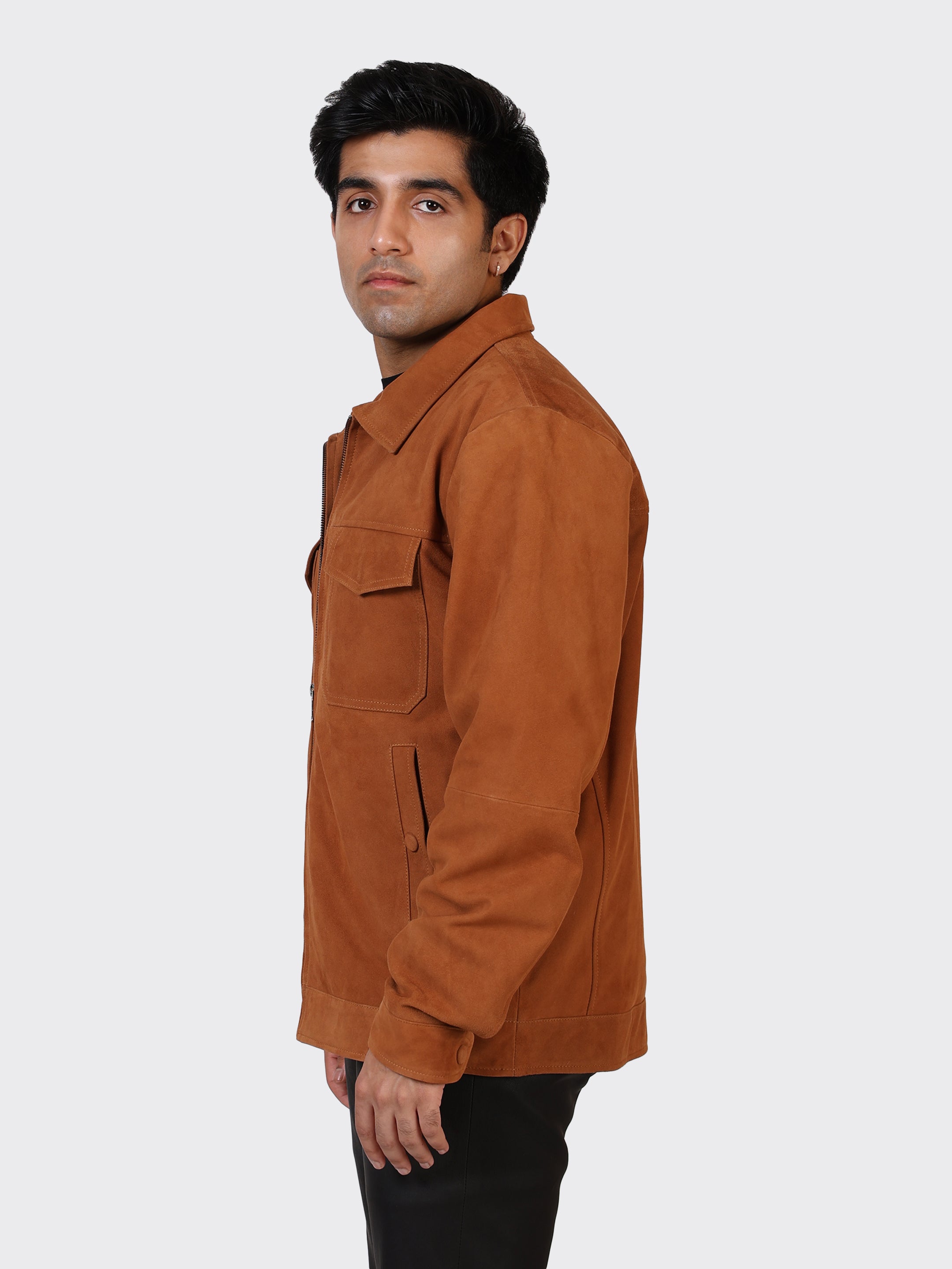 MENS SUEDE LEATHER JACKET-COGNAC