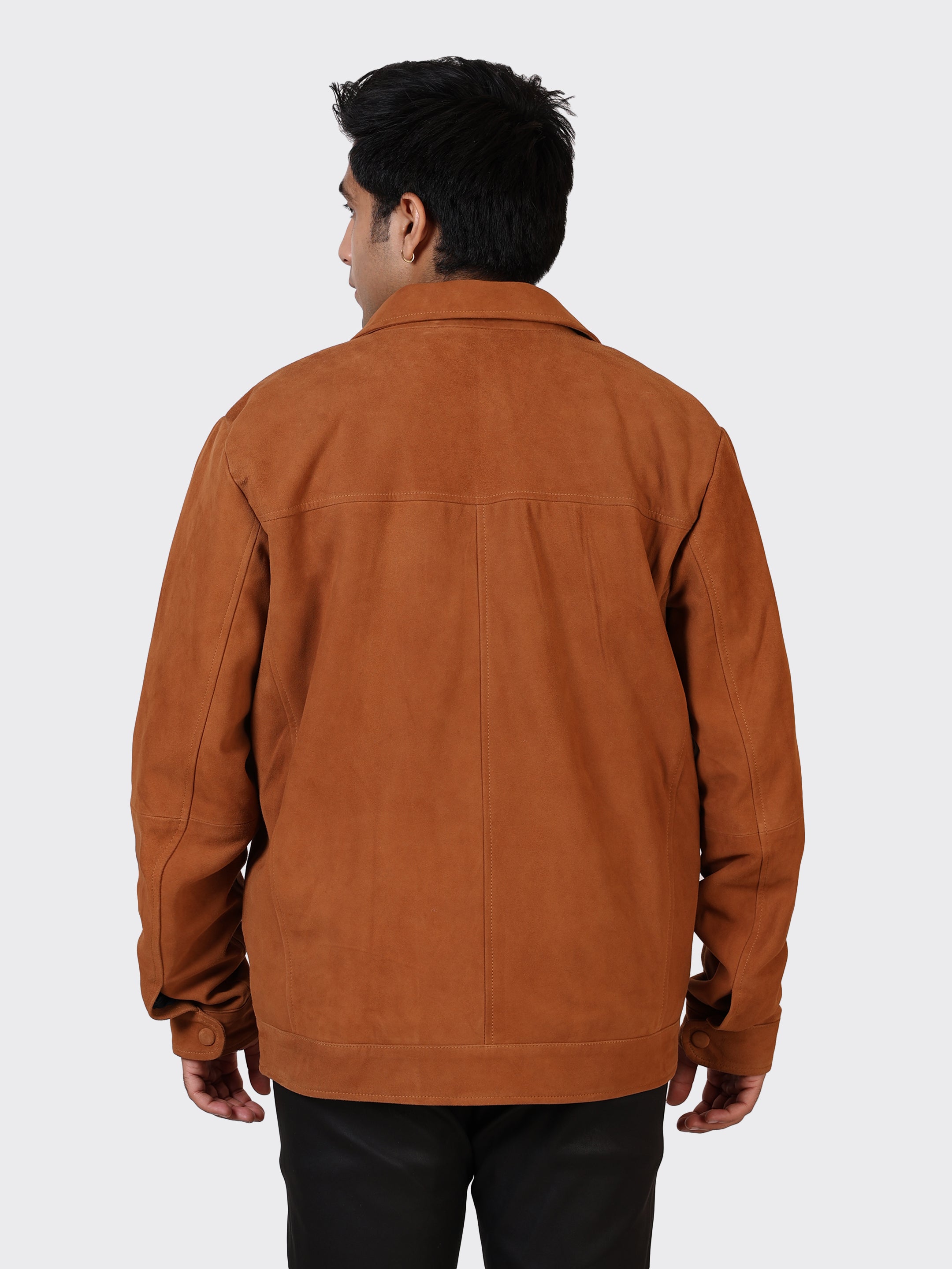 MENS SUEDE LEATHER JACKET-COGNAC