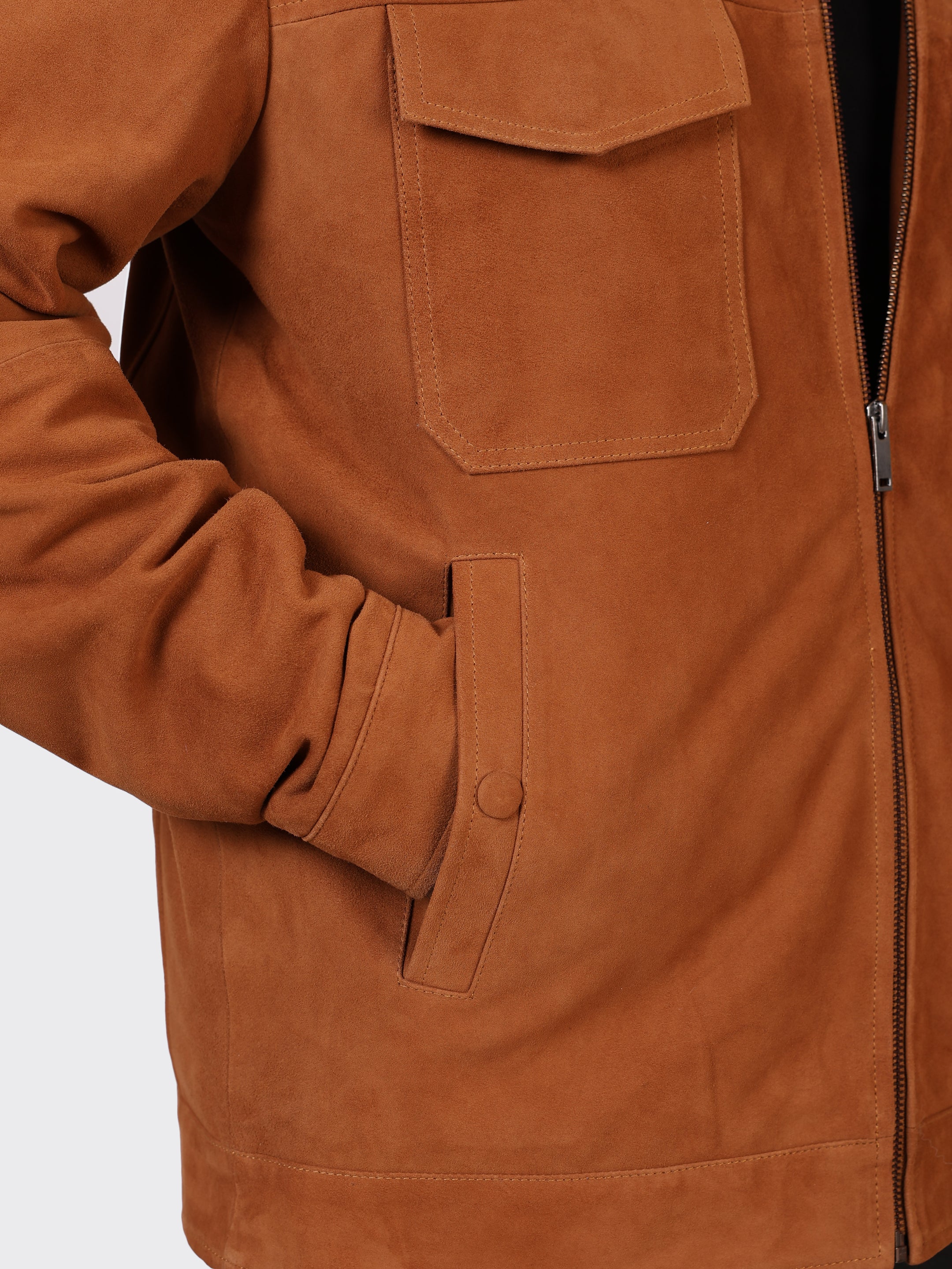 MENS SUEDE LEATHER JACKET-COGNAC