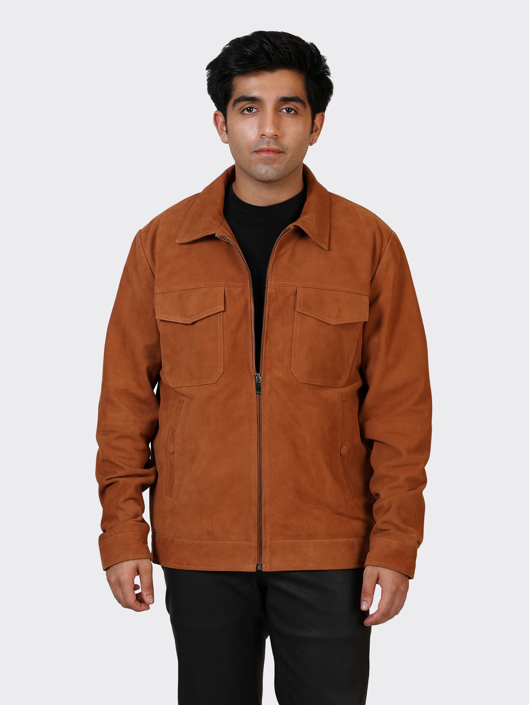 MENS SUEDE LEATHER JACKET-NAUGAT