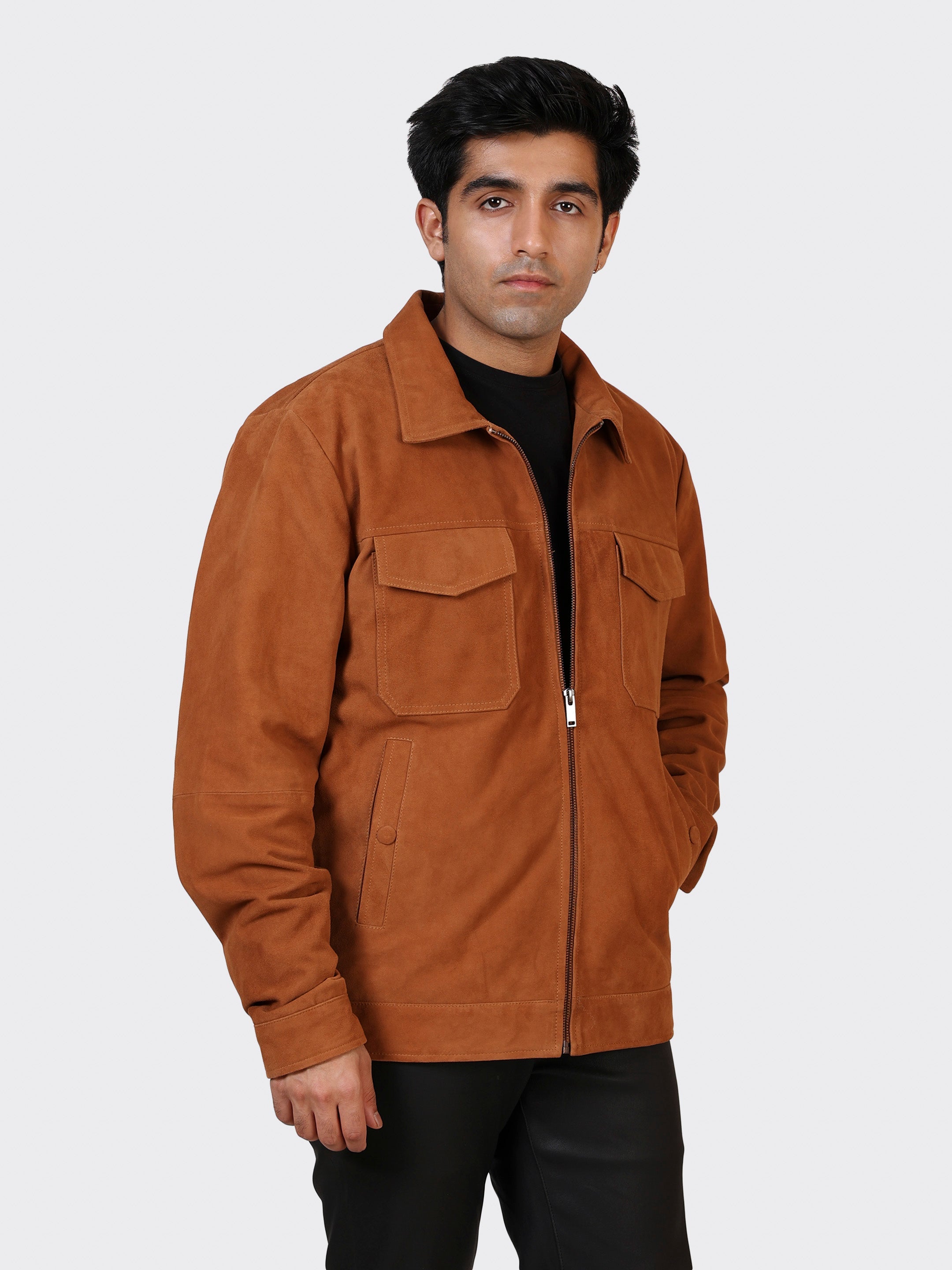 MENS SUEDE LEATHER JACKET-NAUGAT