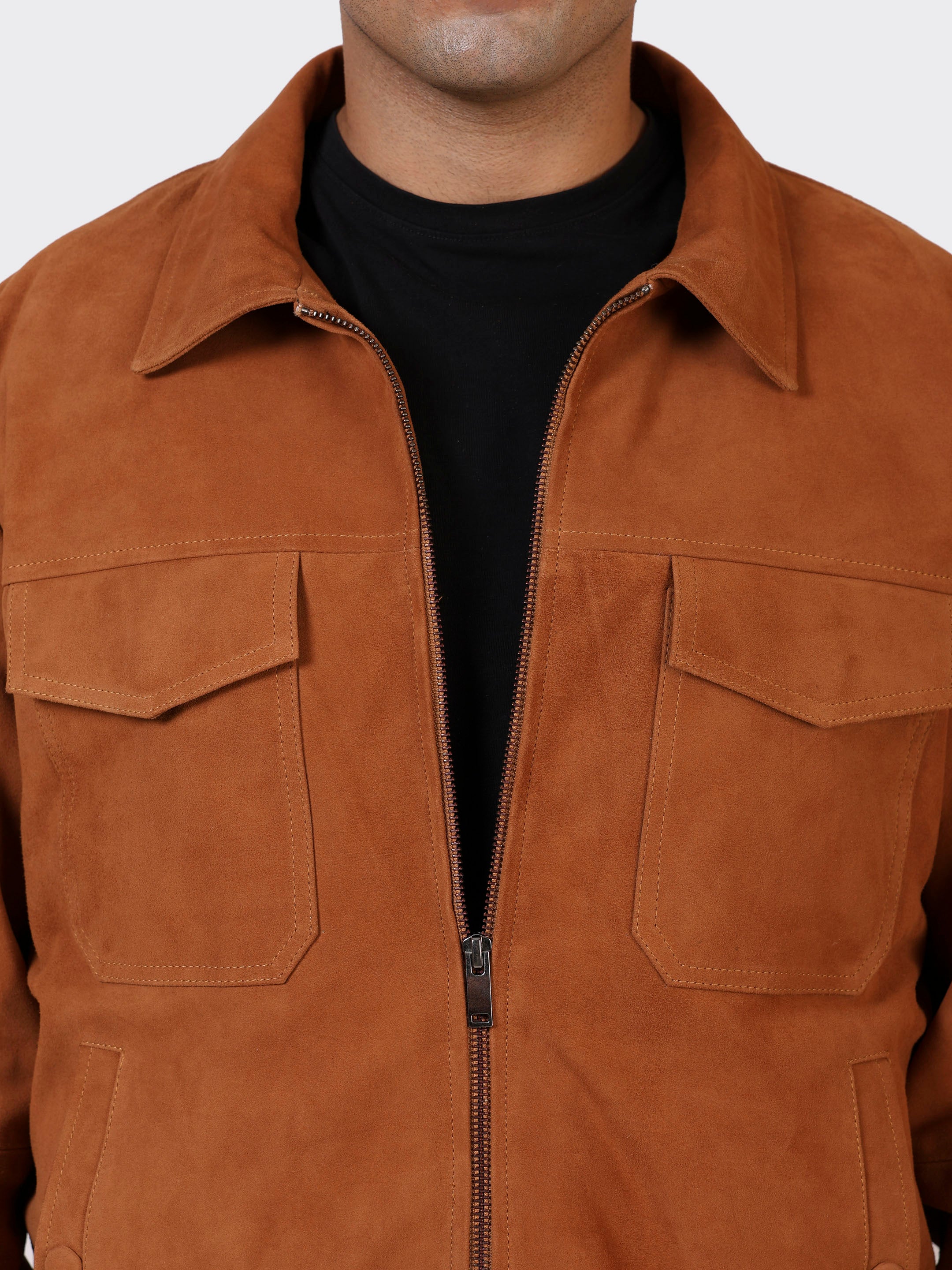 MENS SUEDE LEATHER JACKET-NAUGAT