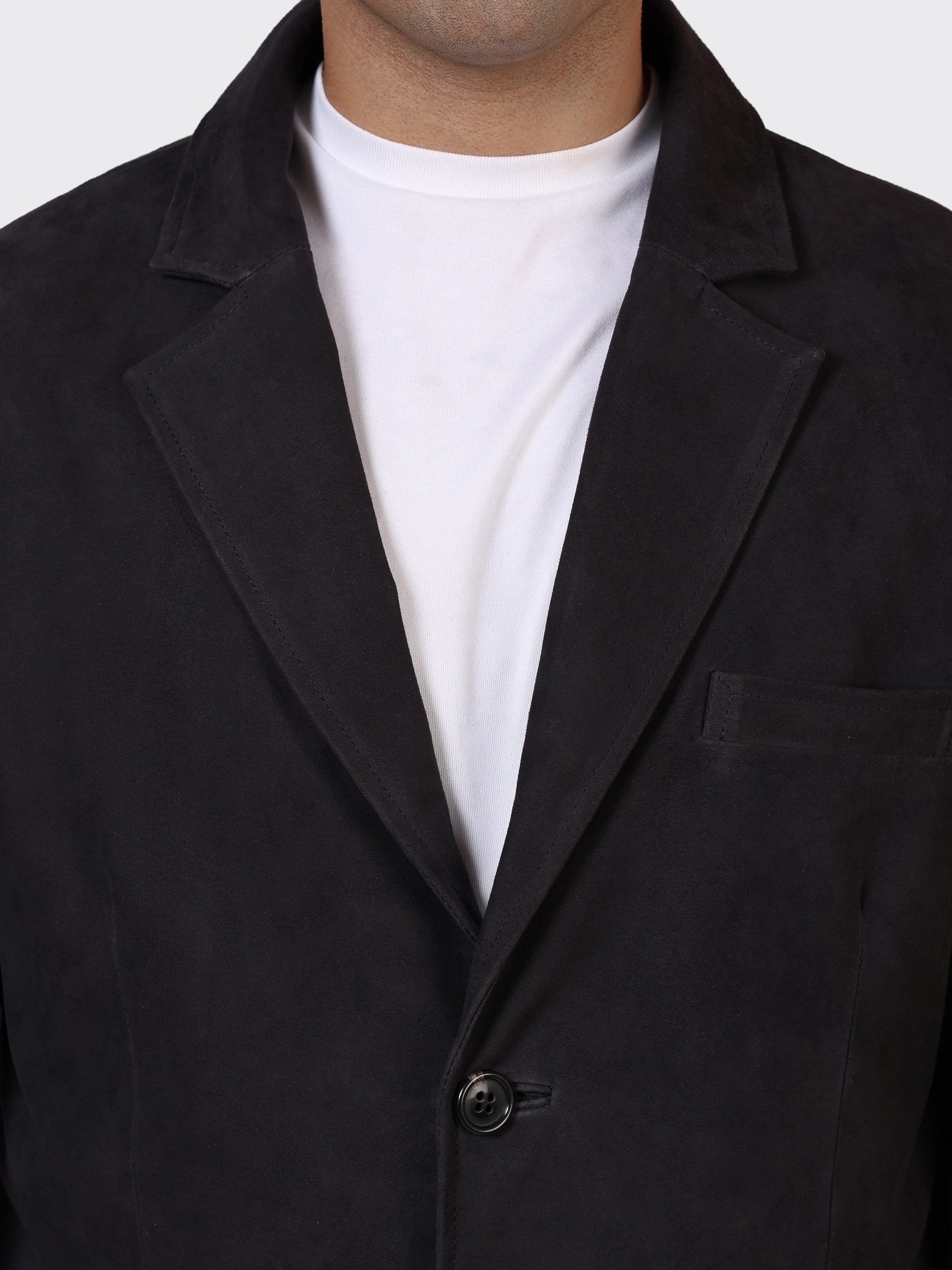 MENS BLAZER LEATHER JACKET-NAVY