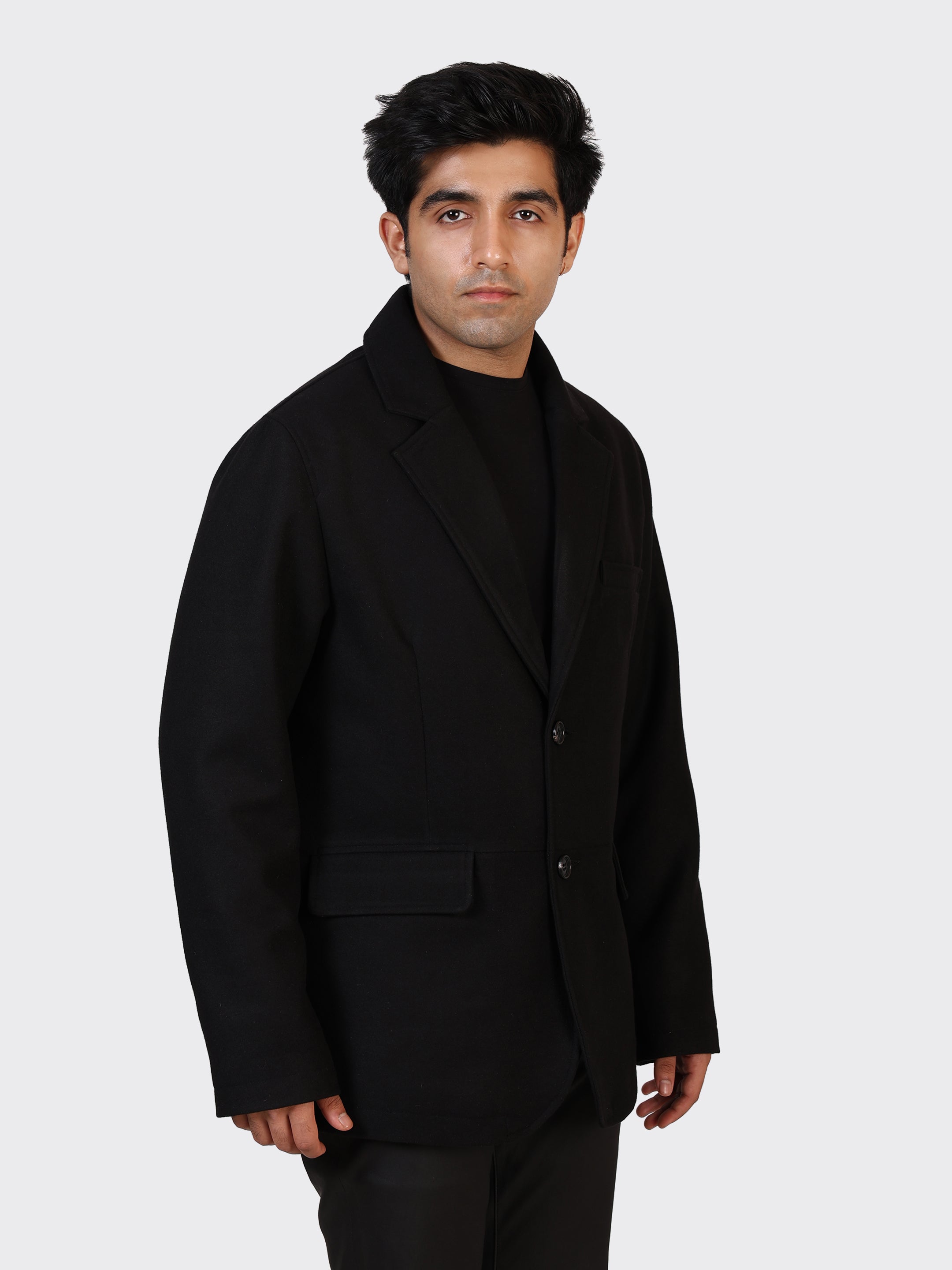MENS BLAZER WOOLLEN JACKET-BLACK