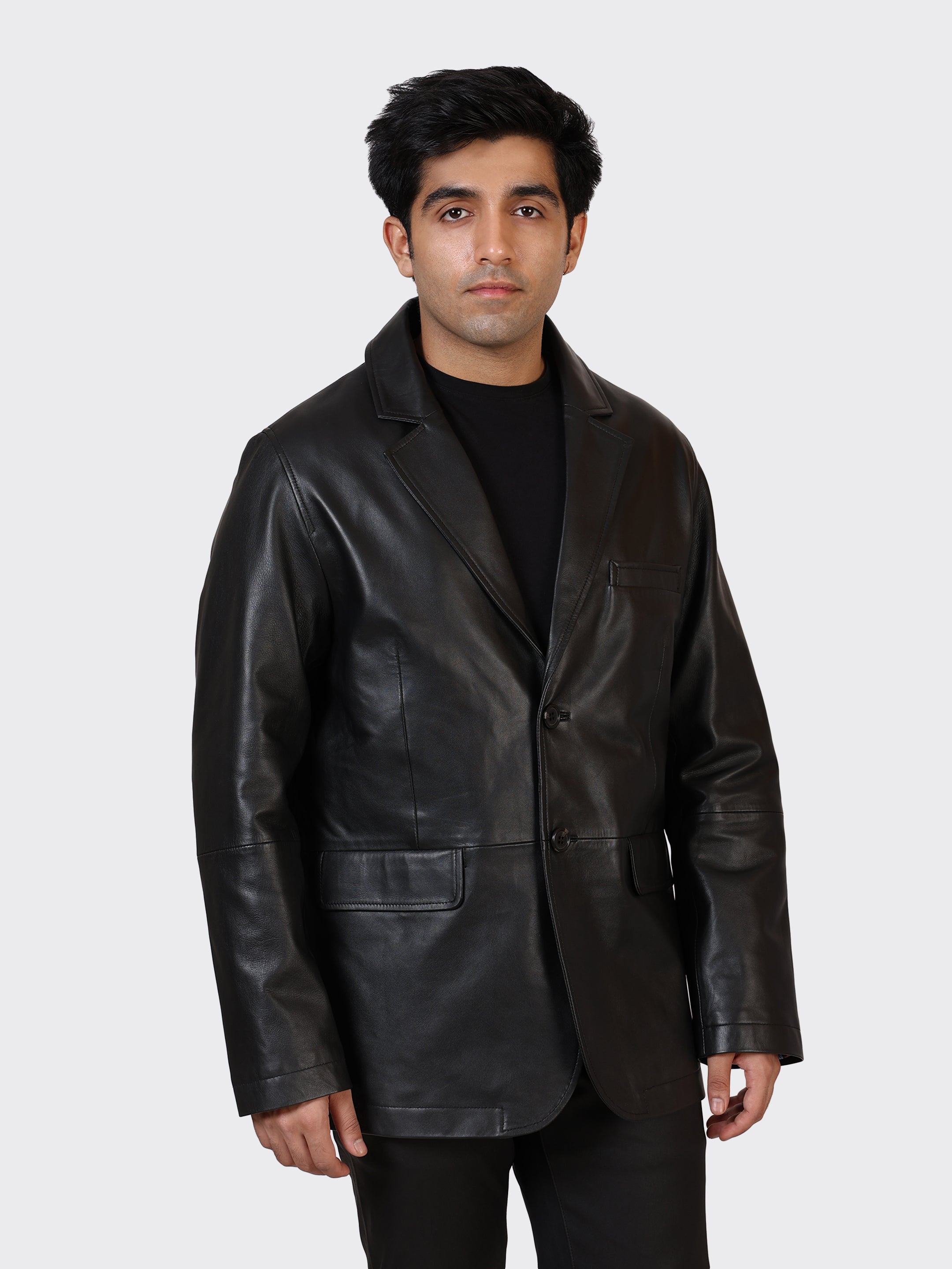 MENS BLAZER LEATHER JACKET-BLACK