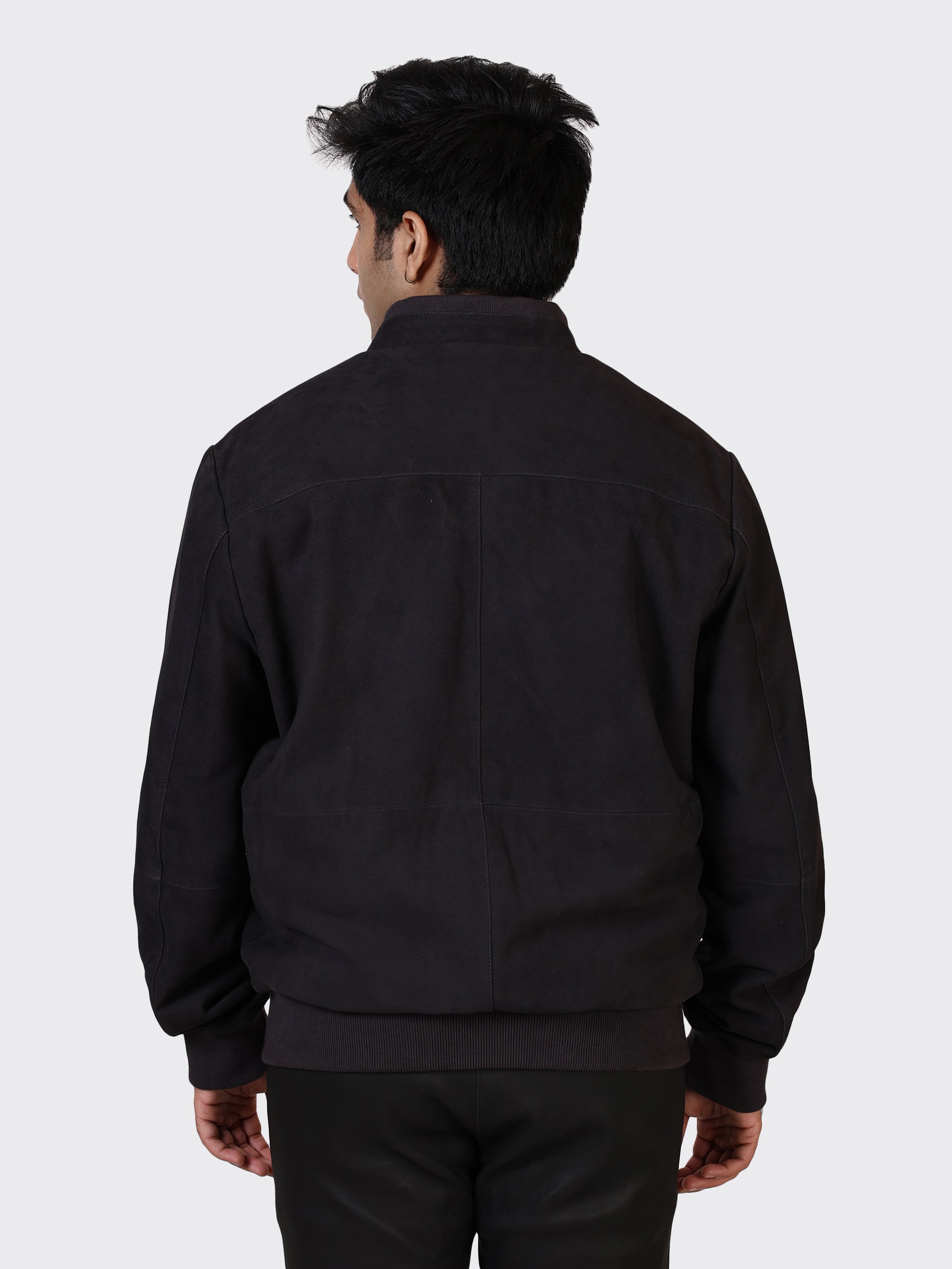 MENS COLLEGE SUEDE LEATHER JACKET-NAVY