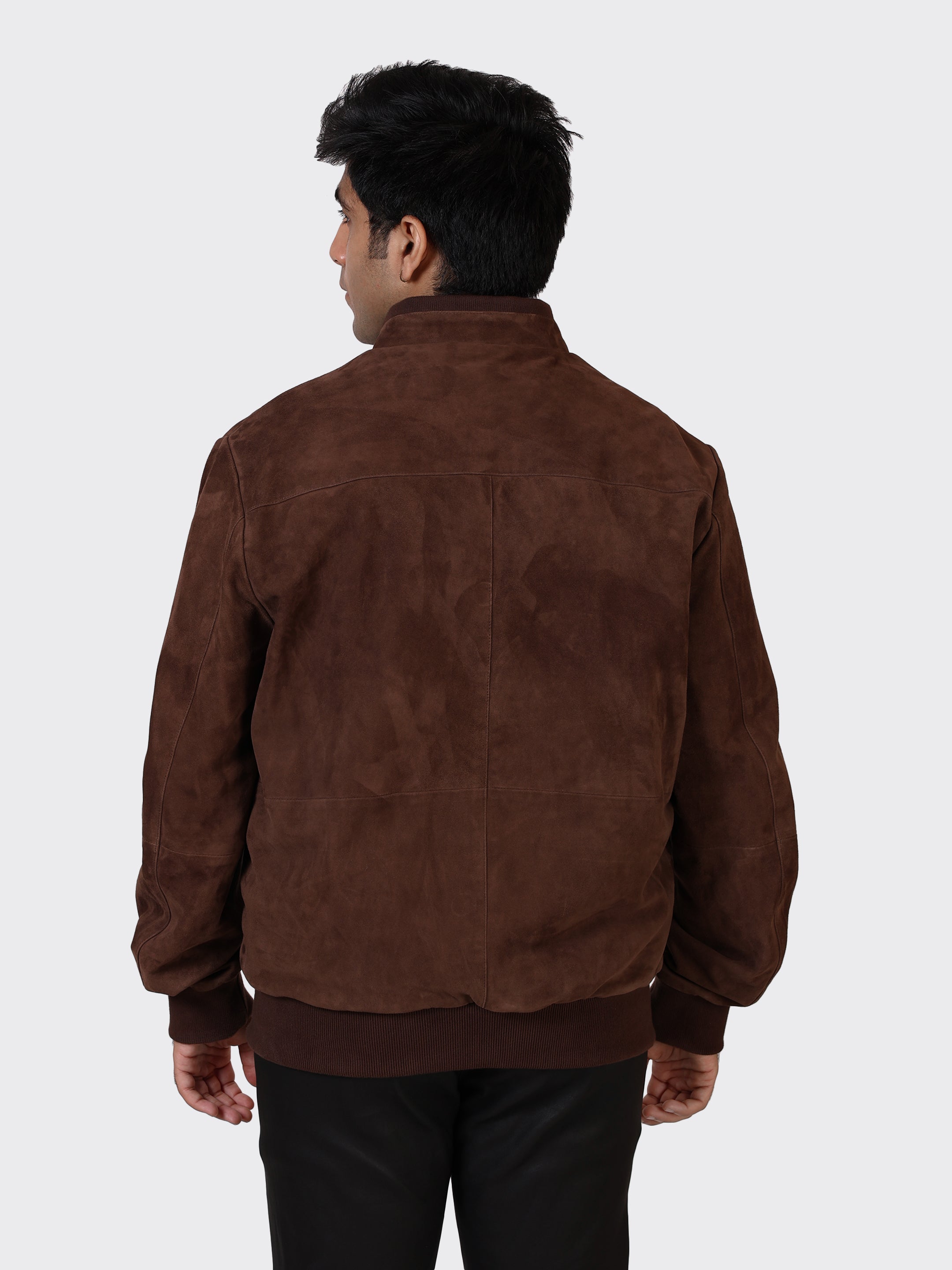 MENS COLLEGE SUEDE LEATHER JACKET-BROWN