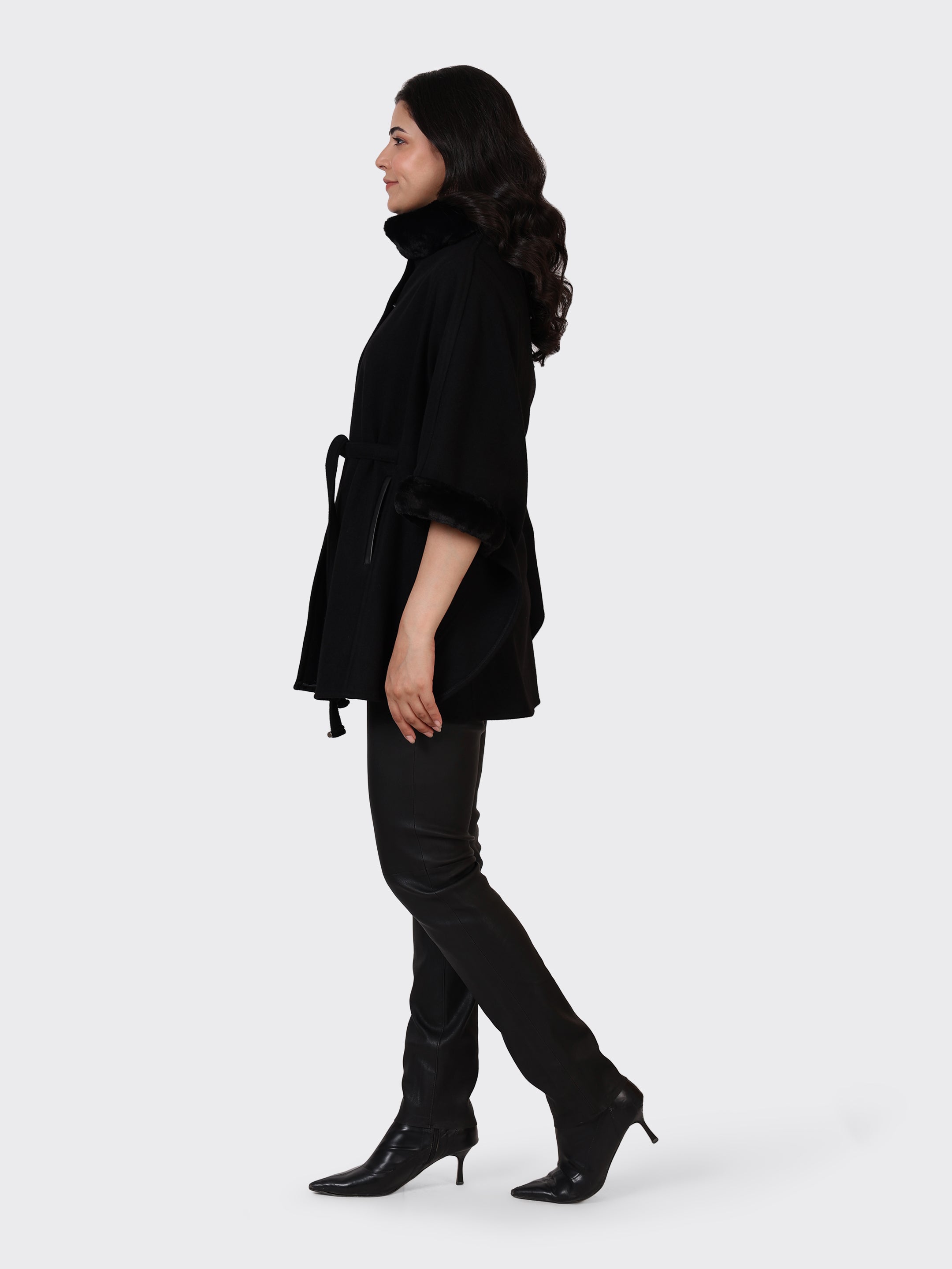 LADIES CAPE WOOLLEN JACKET-BLACK