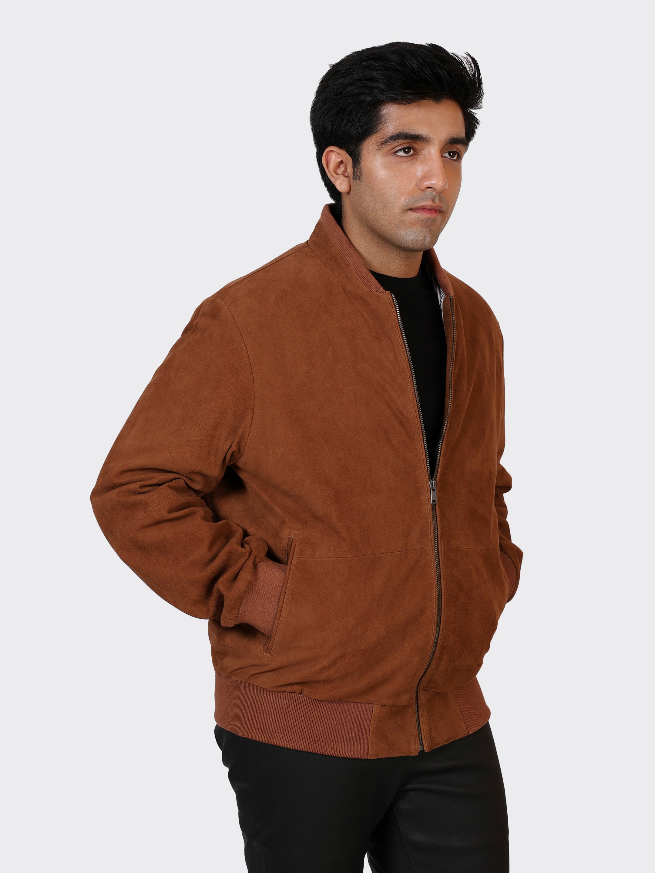 MENS COLLEGE SUEDE LEATHER JACKET-NAUGAT