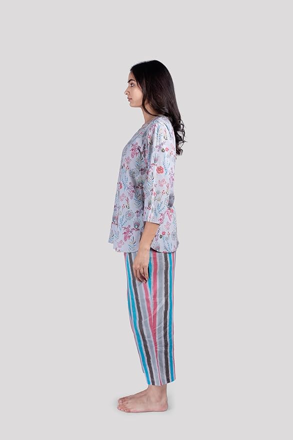 WOMEN SOFT COTTON FLORAL PRINT NIGHT SUIT SET