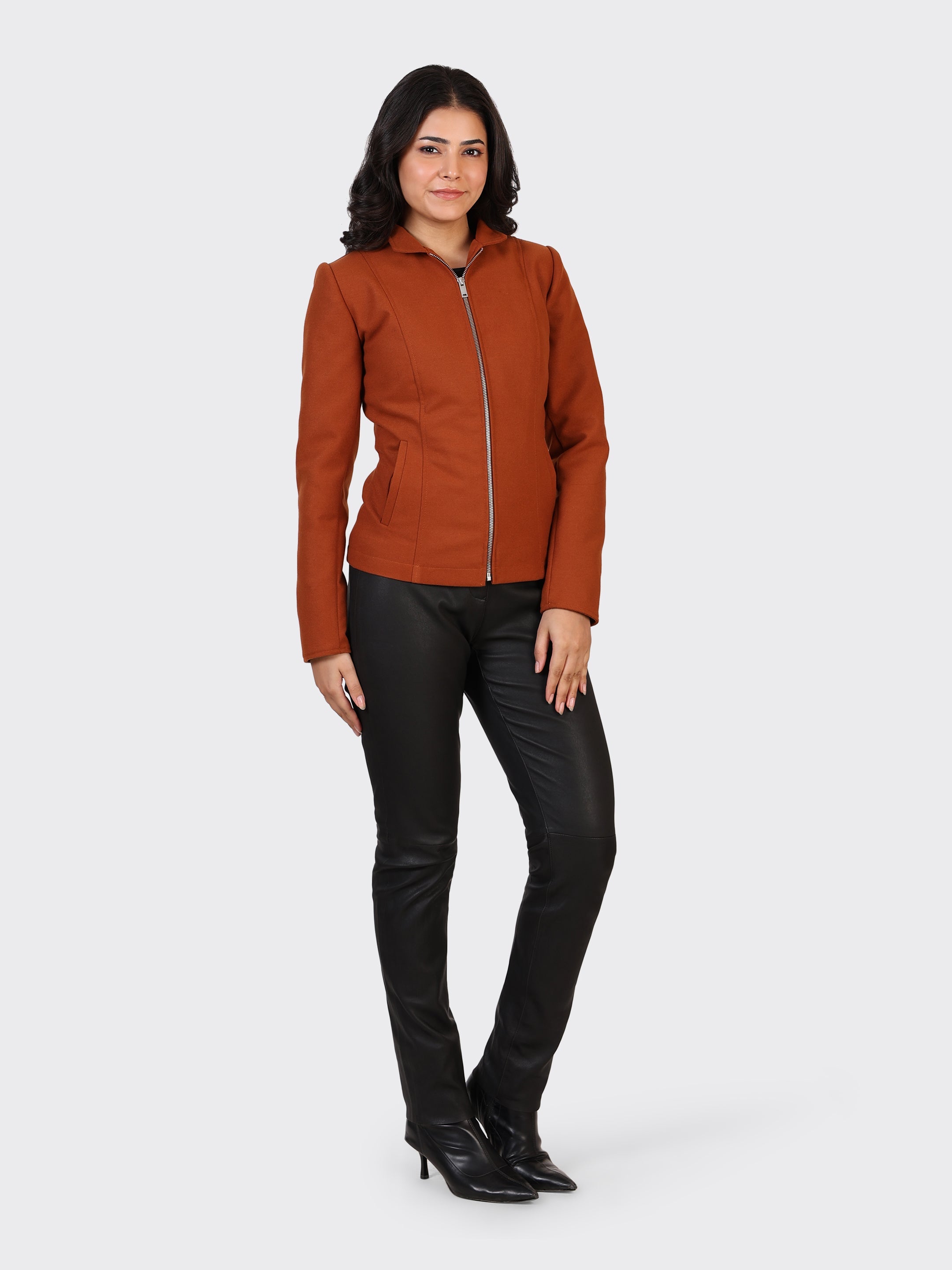 LADIES WOOLLEN JACKET-COGNAC