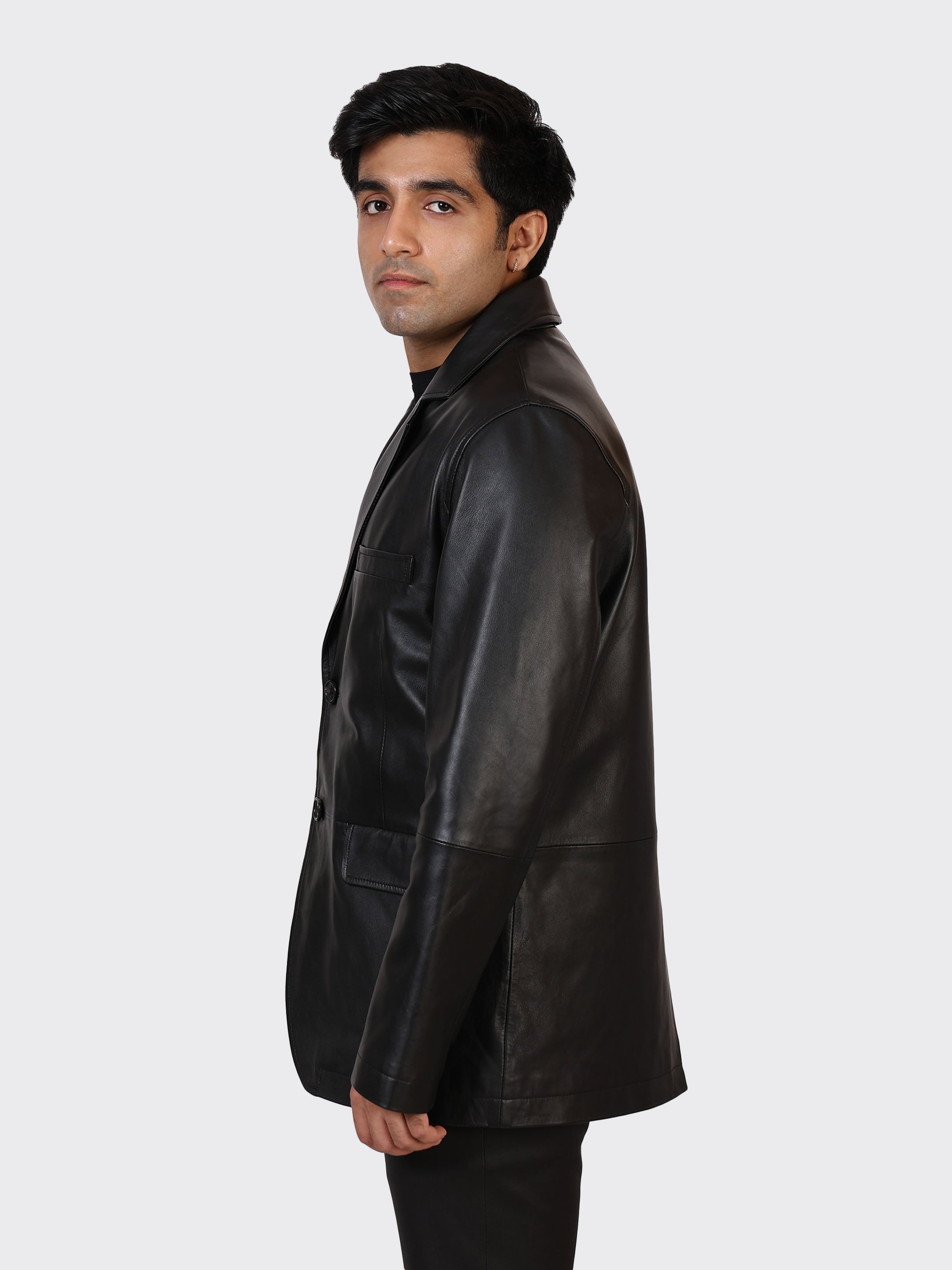 MENS BLAZER LEATHER JACKET-BLACK