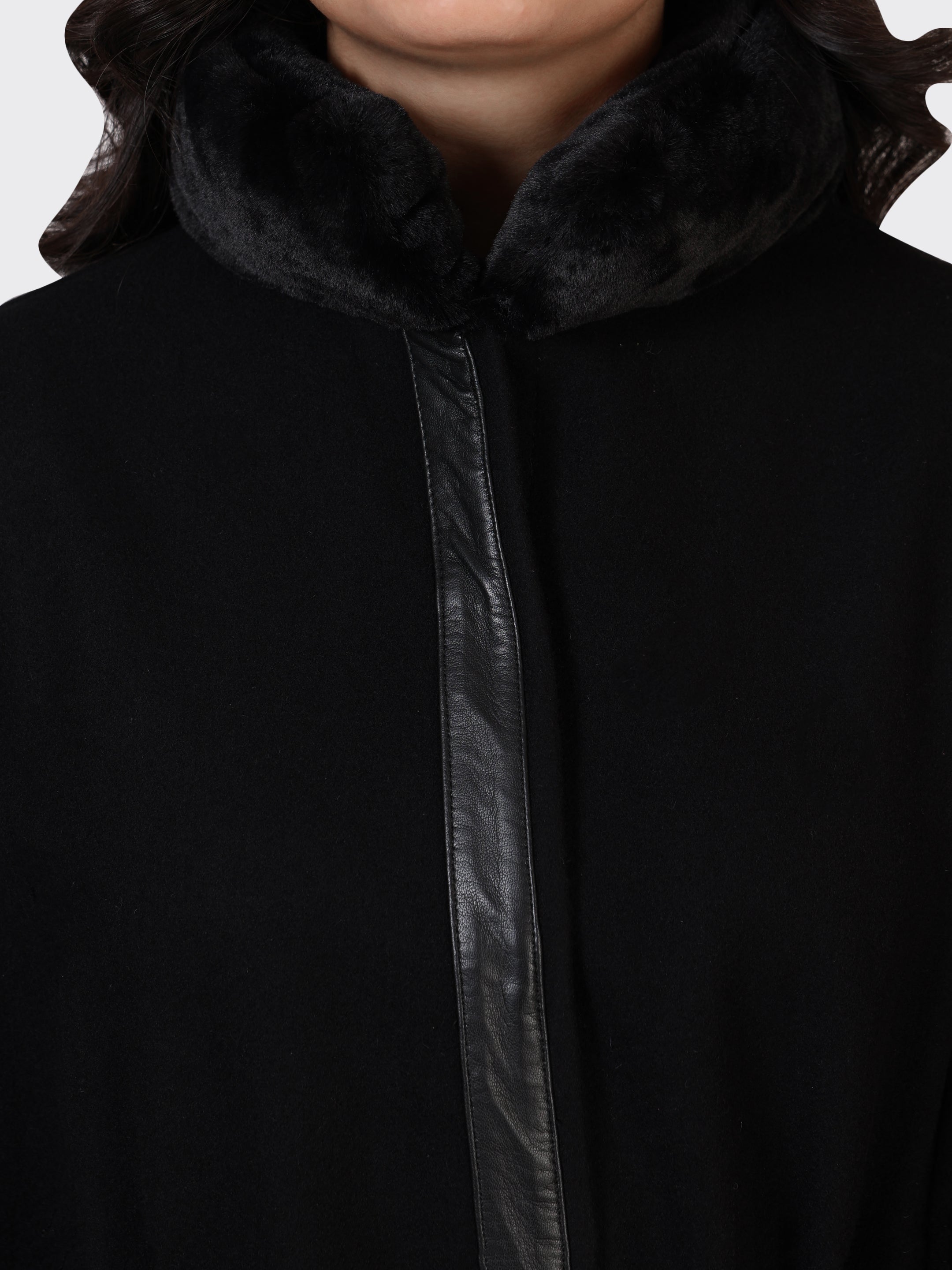 LADIES CAPE WOOLLEN JACKET-BLACK