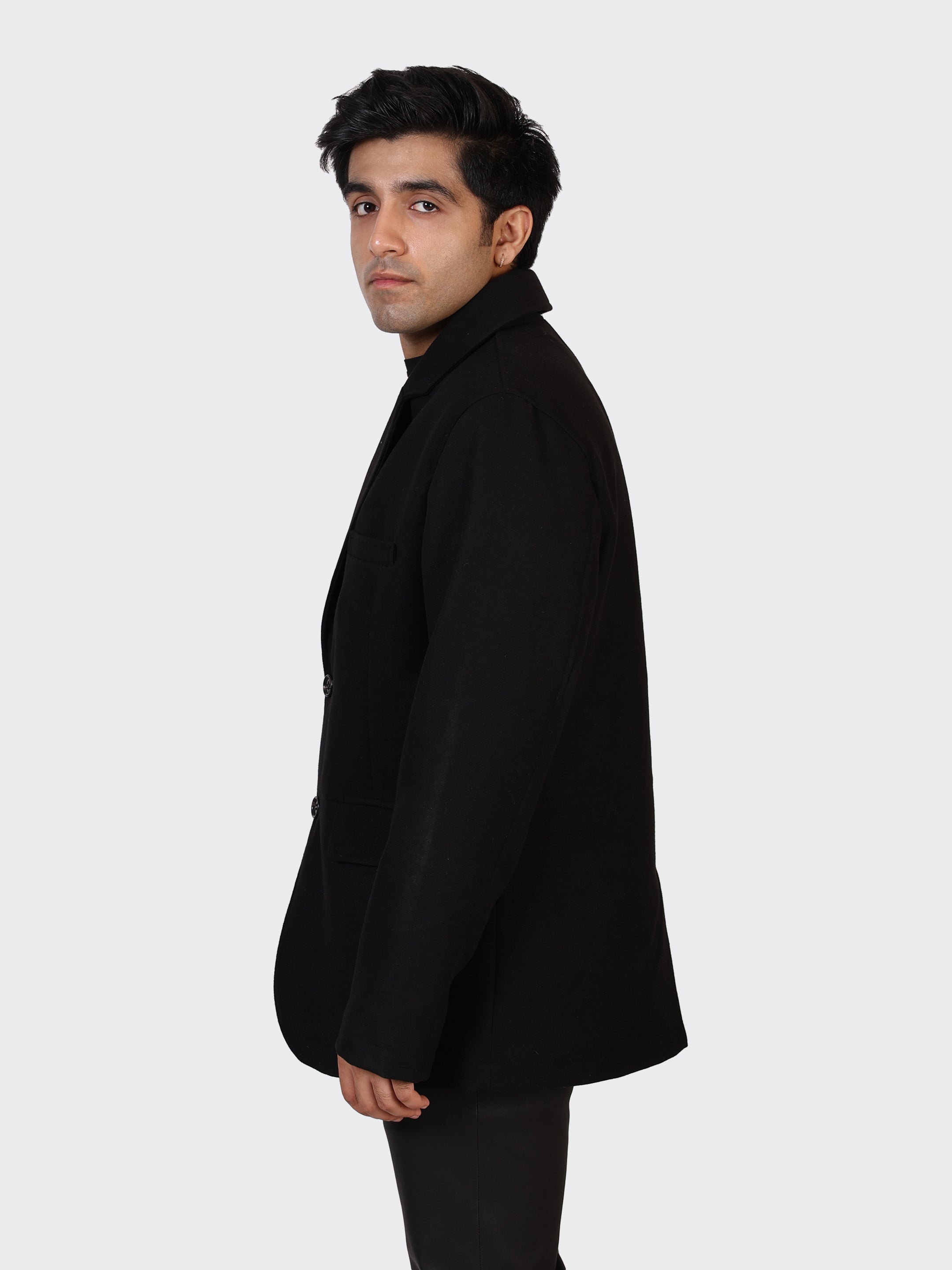 MENS BLAZER WOOLLEN JACKET-BLACK