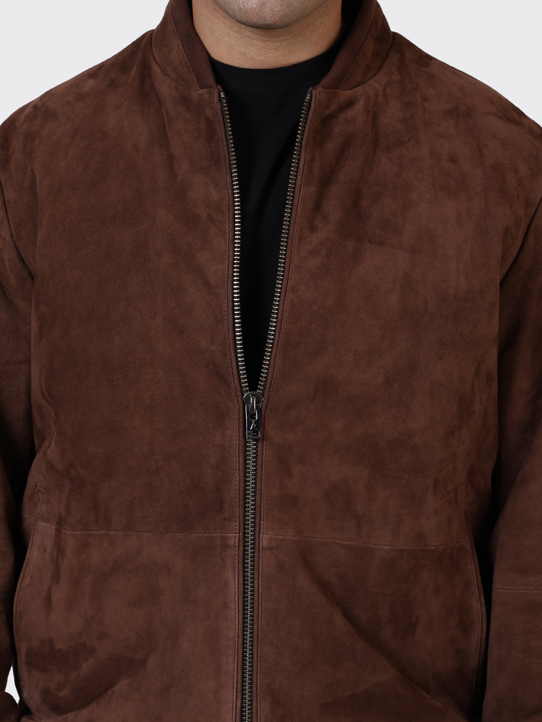 MENS COLLEGE SUEDE LEATHER JACKET-BROWN