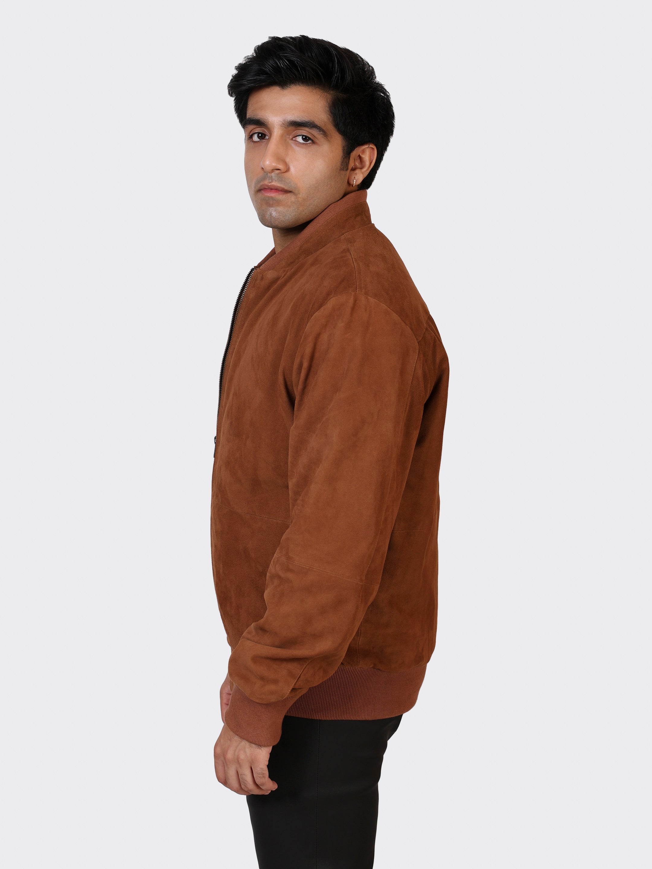 MENS COLLEGE SUEDE LEATHER JACKET-NAUGAT
