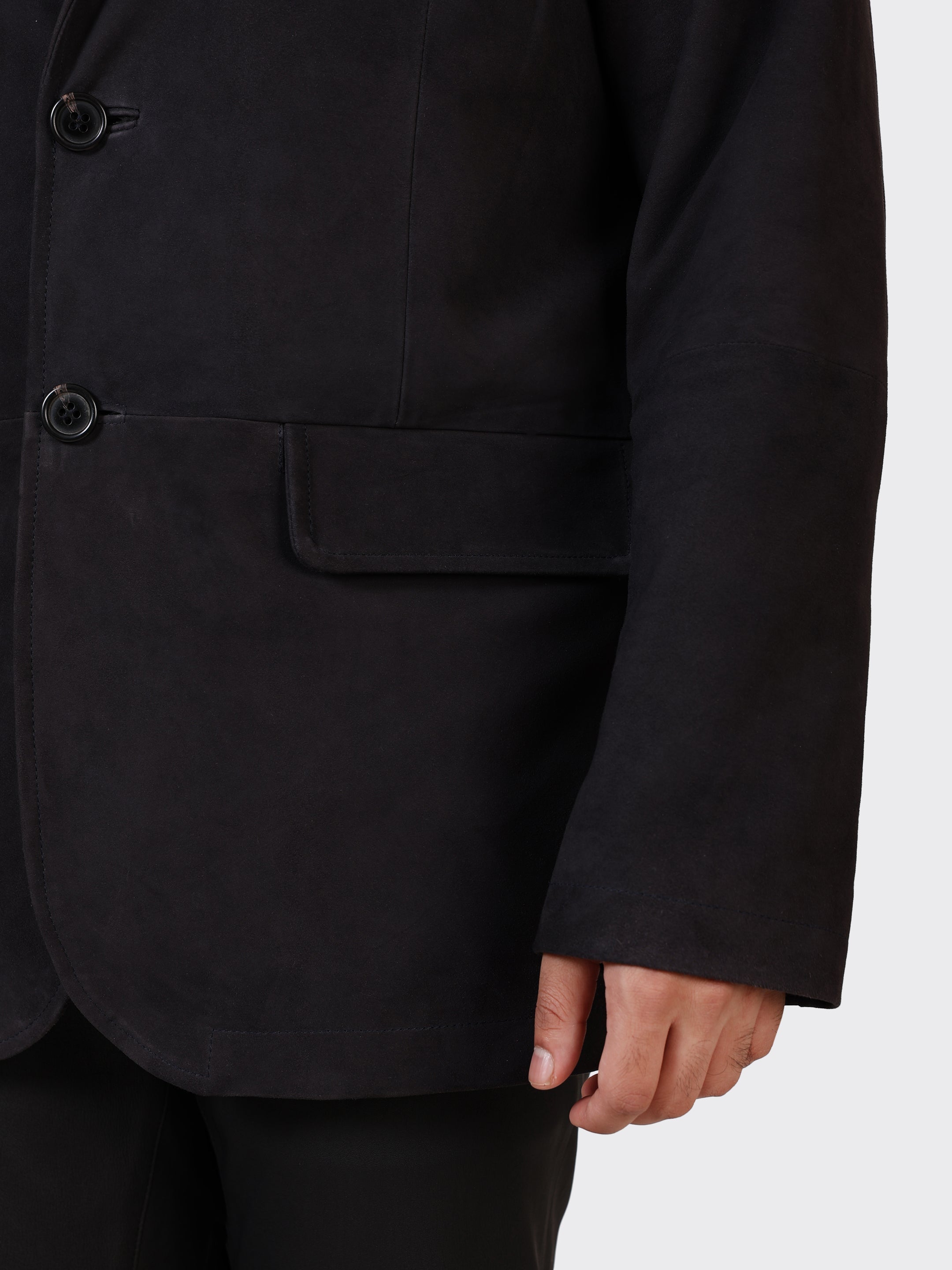 MENS BLAZER LEATHER JACKET-NAVY