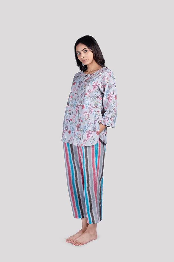 WOMEN SOFT COTTON FLORAL PRINT NIGHT SUIT SET