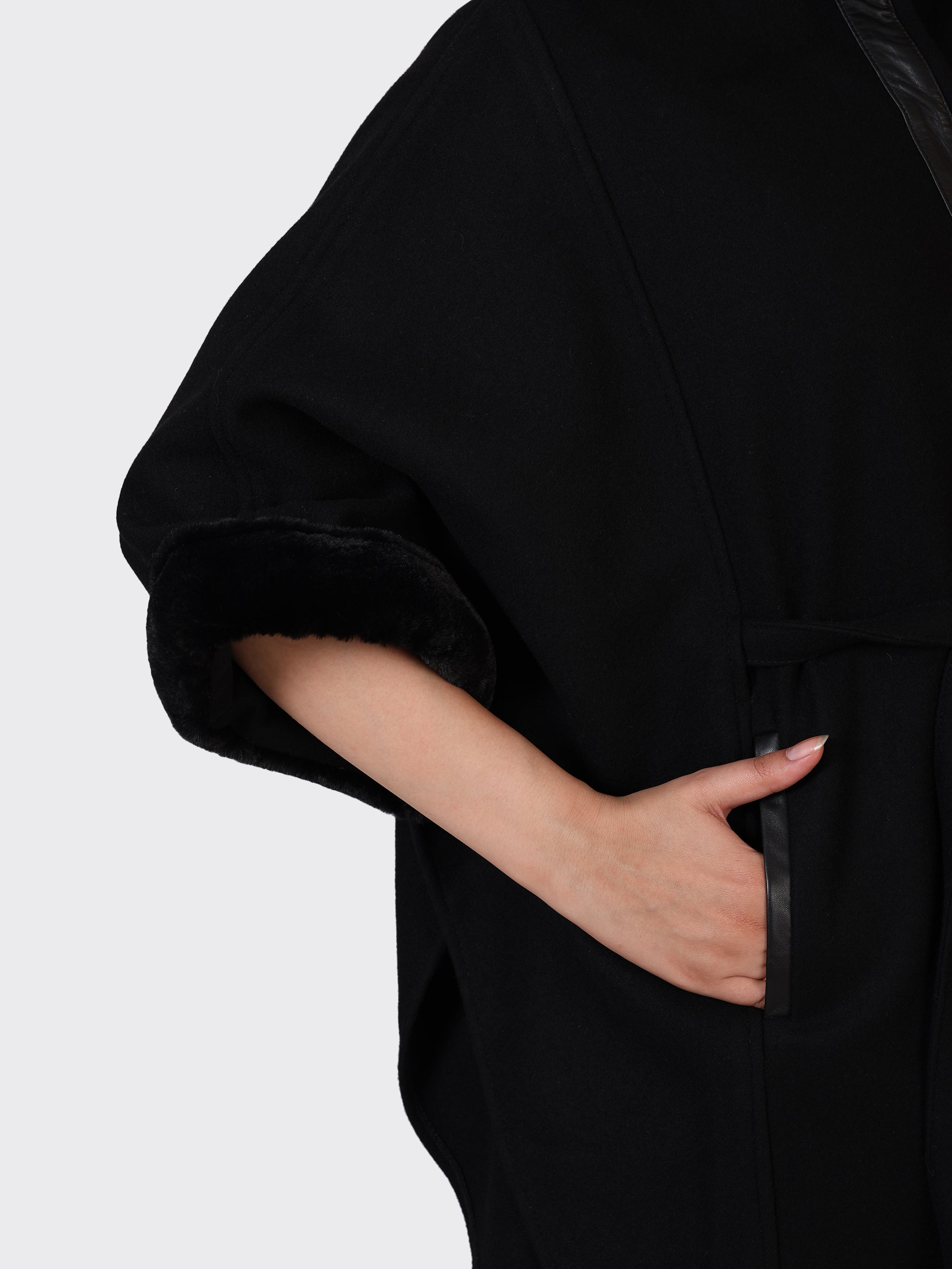 LADIES CAPE WOOLLEN JACKET-BLACK