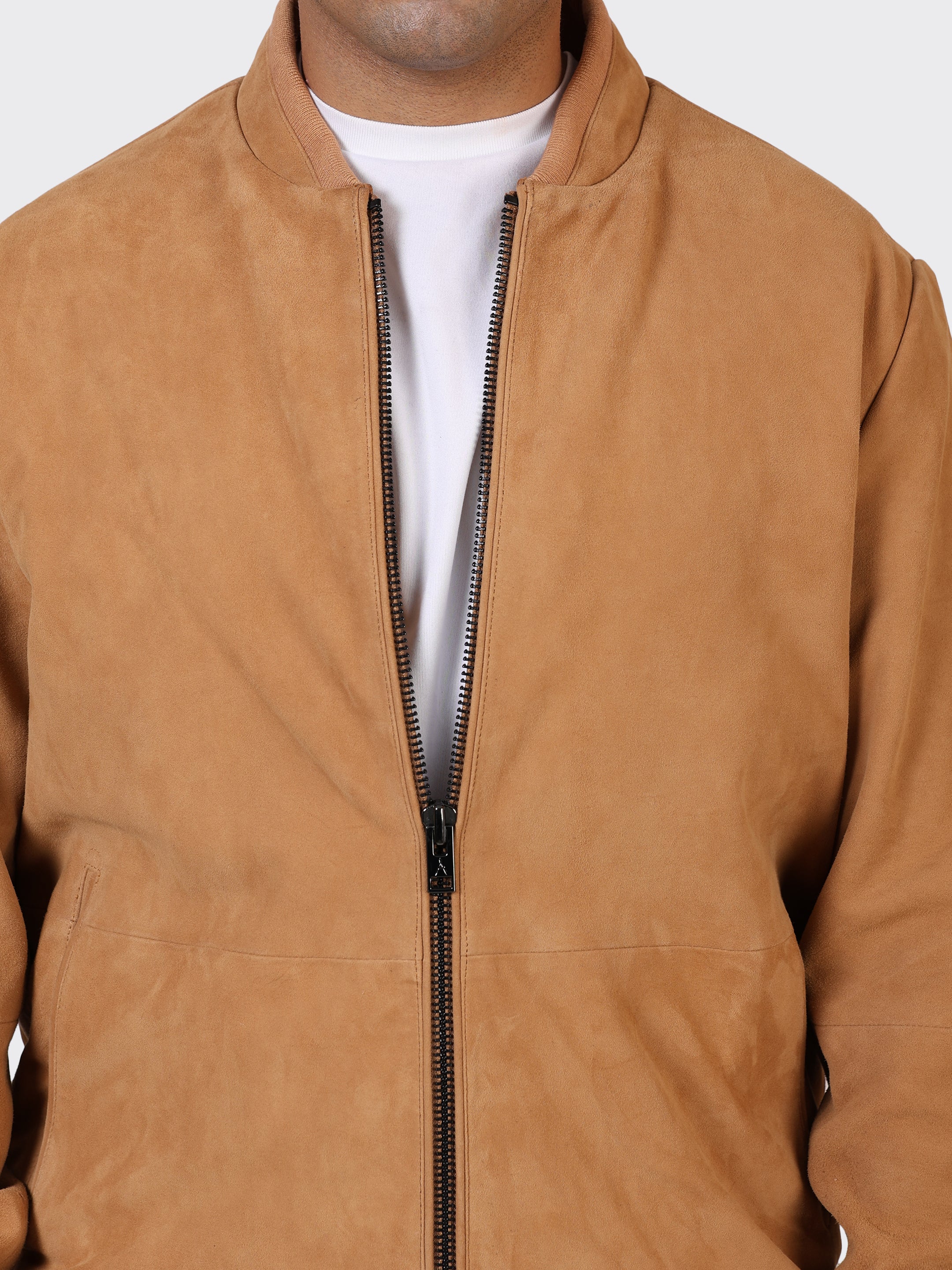 MENS COLLEGE SUEDE LEATHER JACKET-SAND