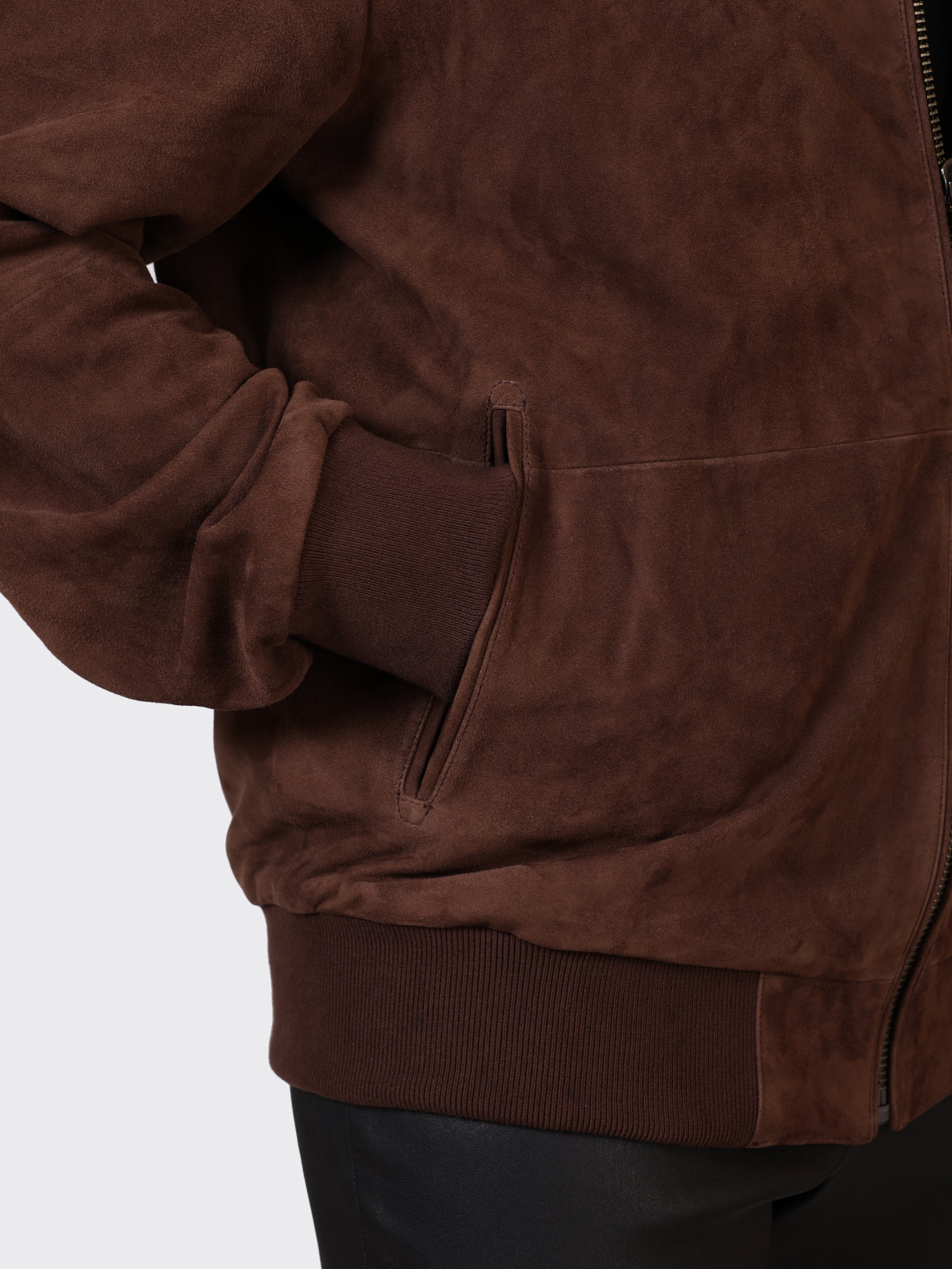 MENS COLLEGE SUEDE LEATHER JACKET-BROWN