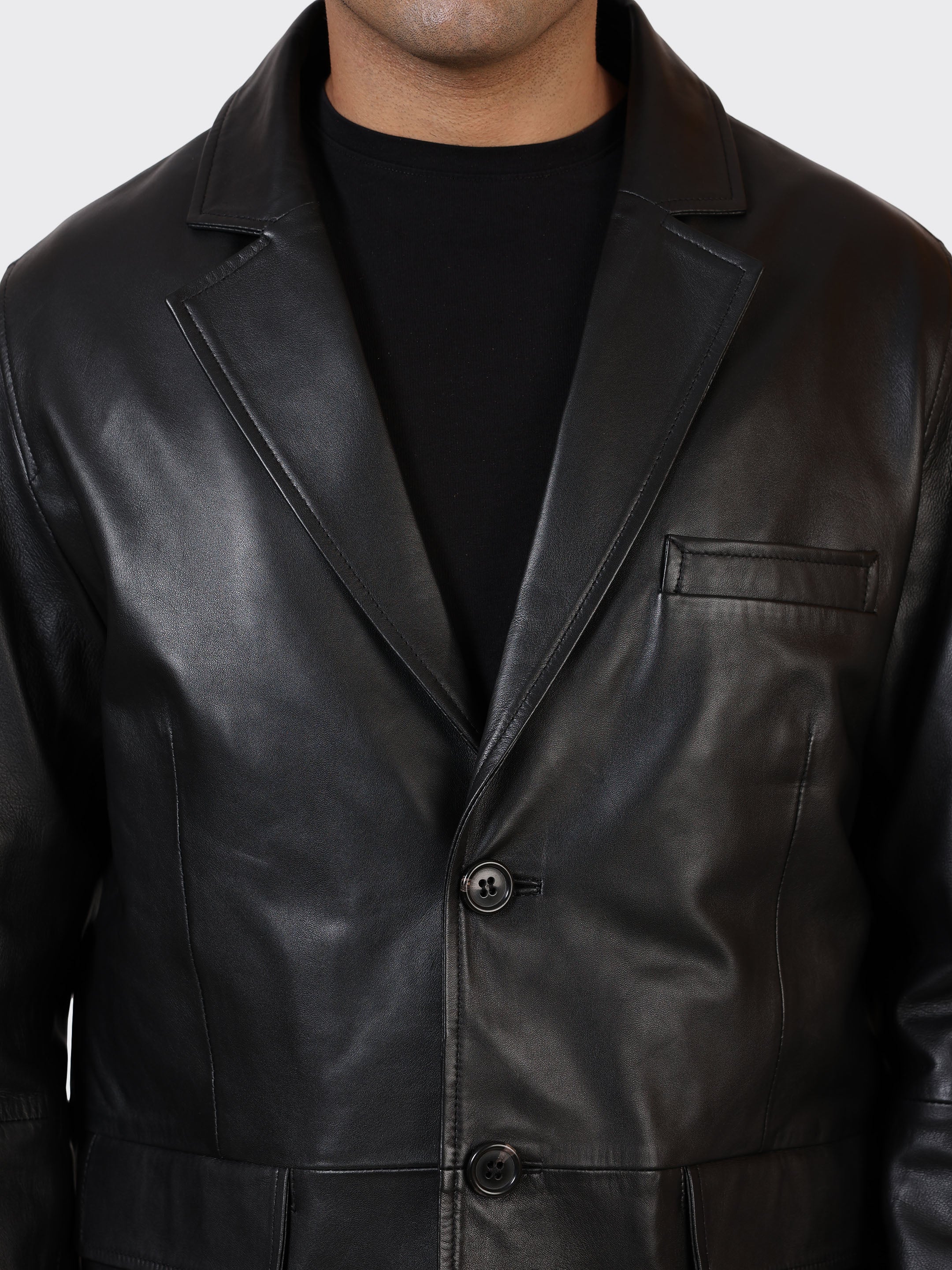 MENS BLAZER LEATHER JACKET-BLACK