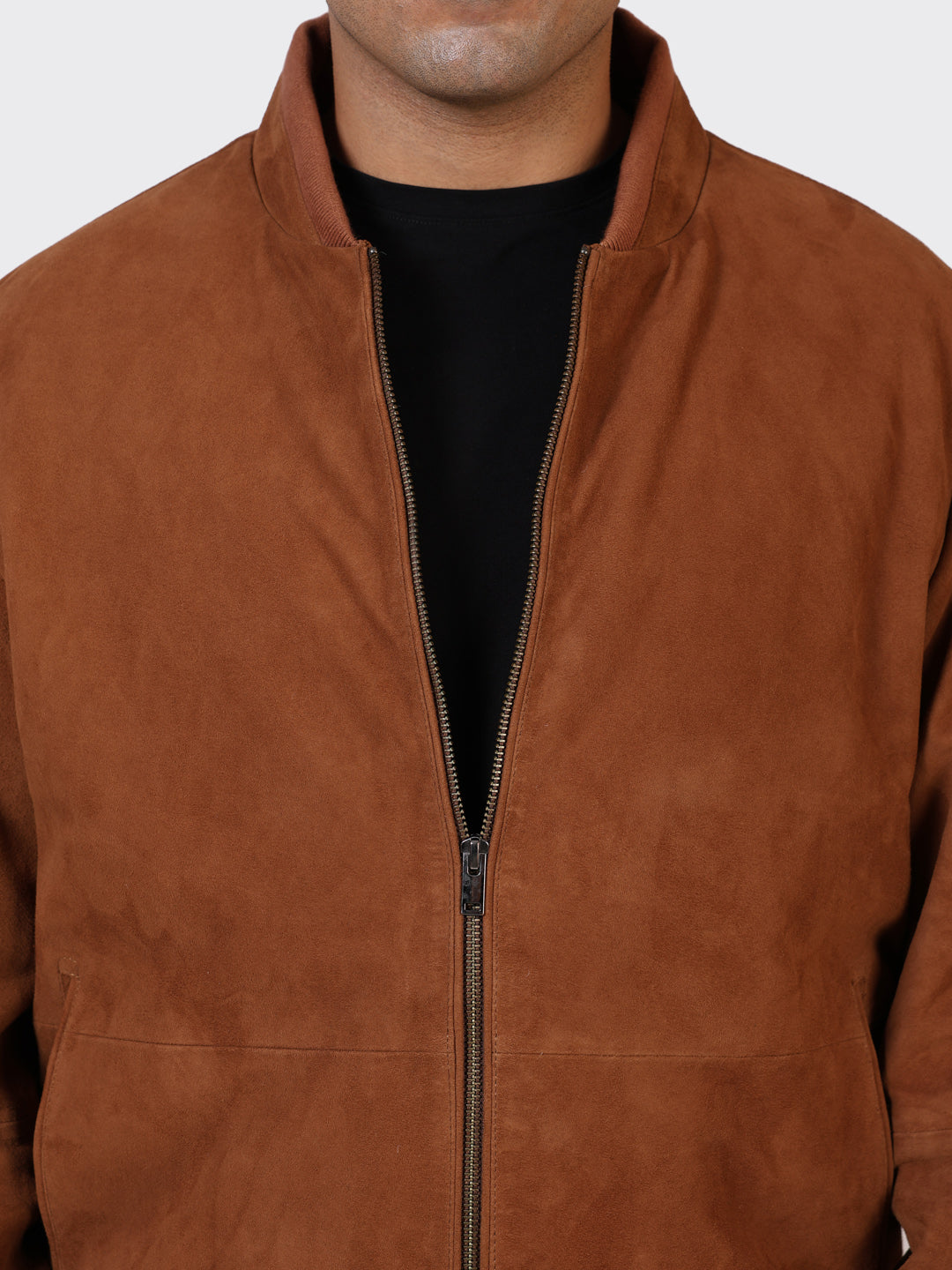 MENS COLLEGE SUEDE LEATHER JACKET-NAUGAT