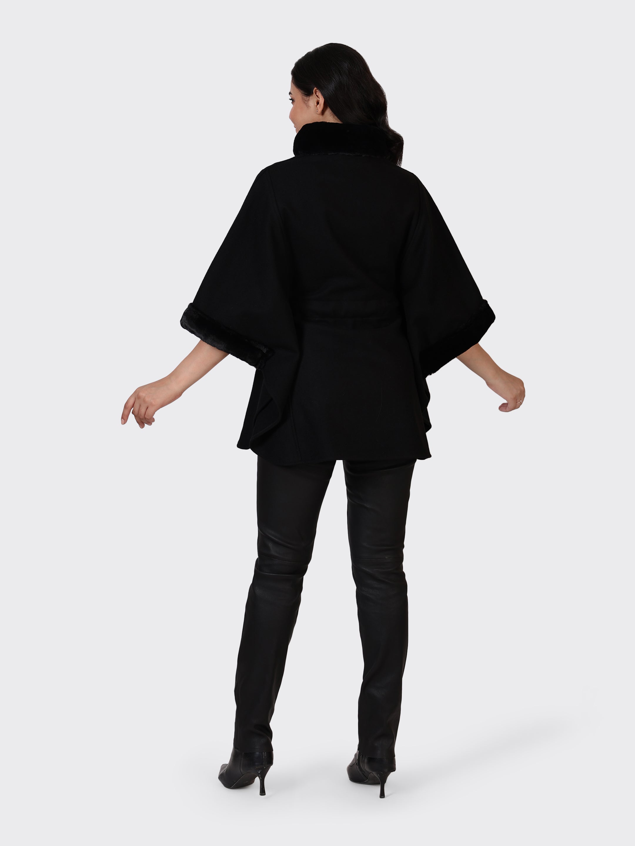 LADIES CAPE WOOLLEN JACKET-BLACK